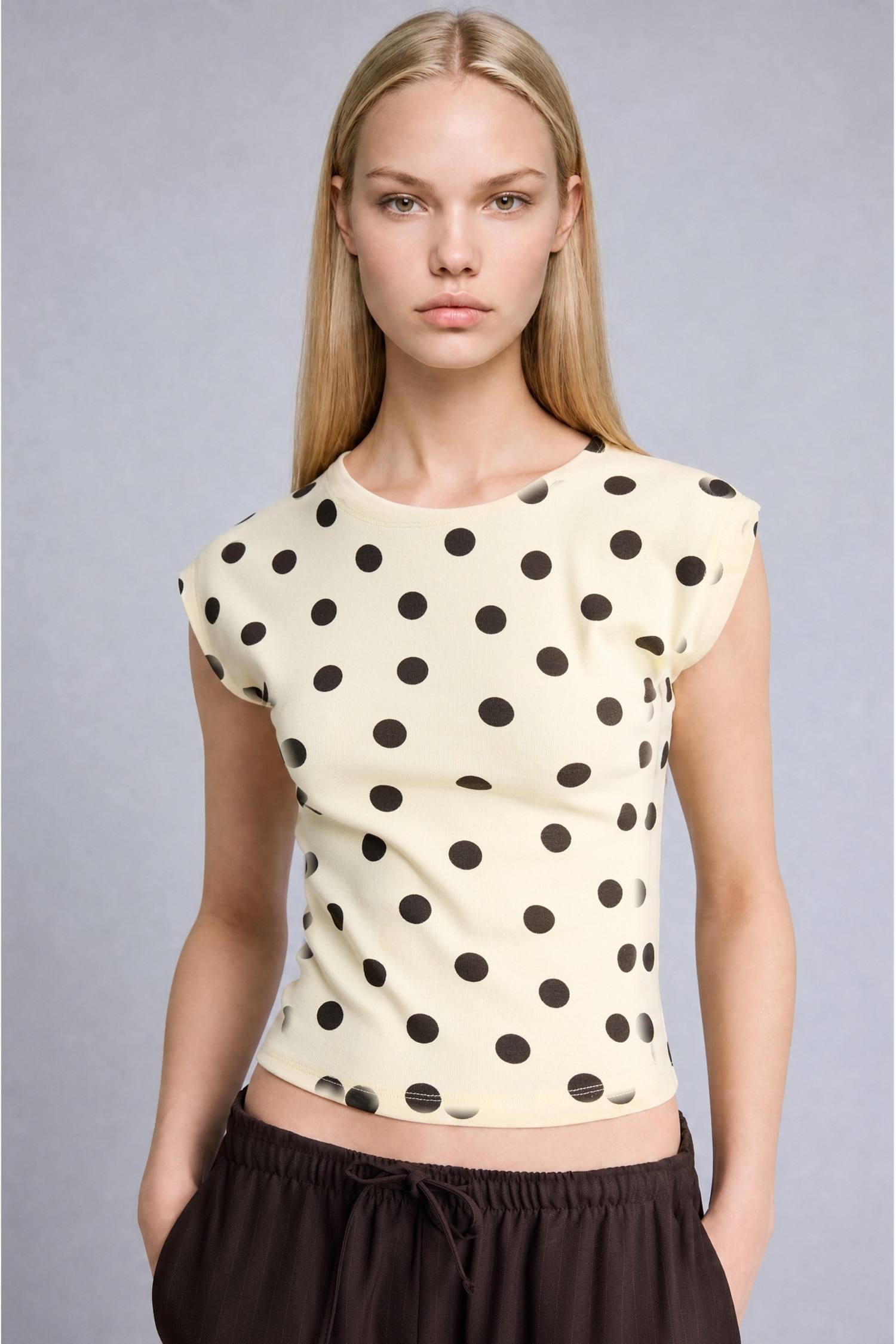 DeFacto Slim Fit Kısa Kollu Ribana Puantiyeli Tişört görsel 3