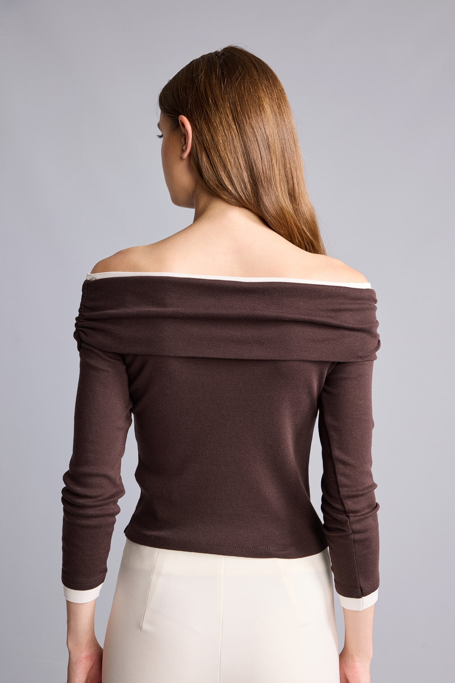 DeFacto Slim Fit Omzu Açık Ribana Basic Tişört görsel 5