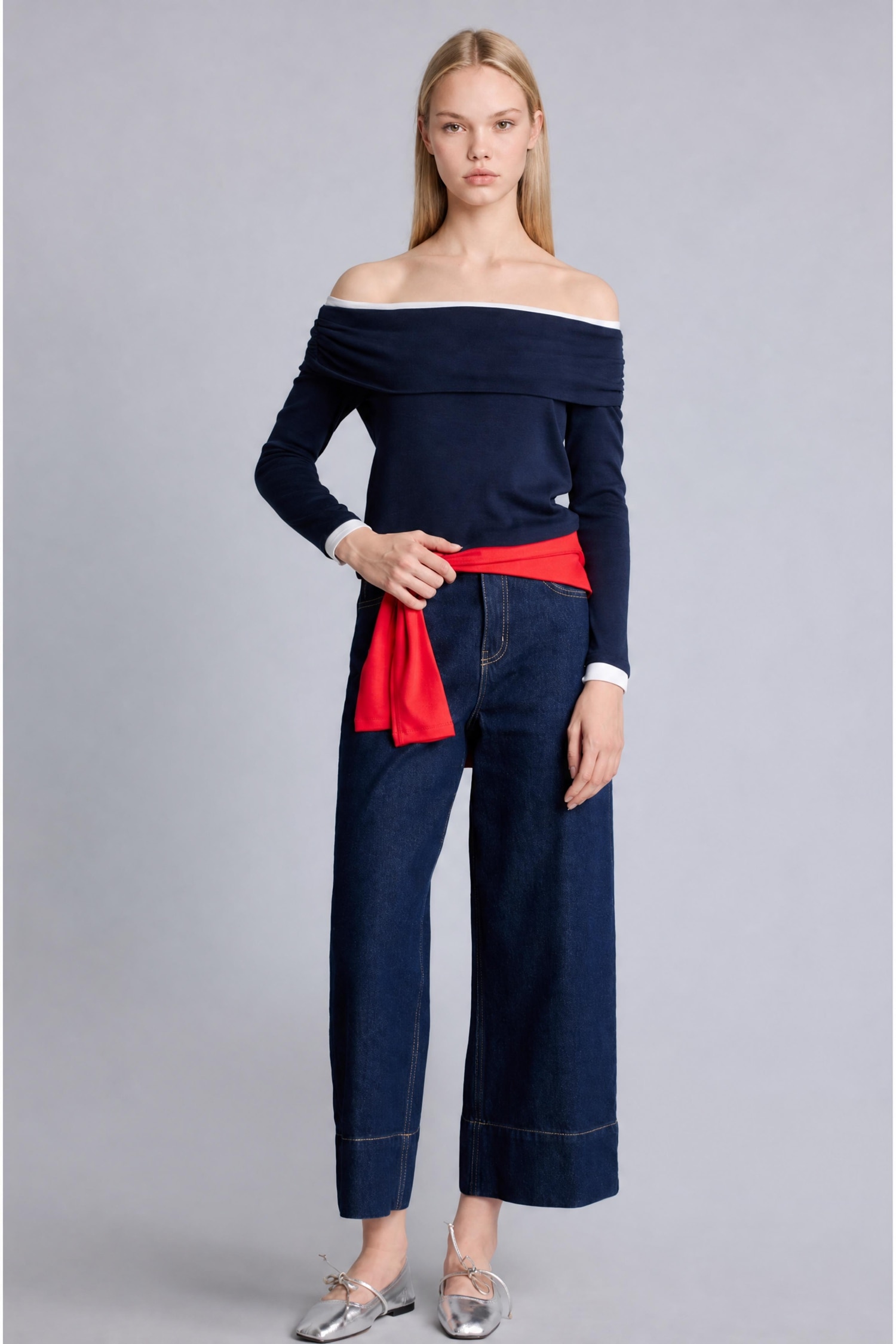 DeFacto Slim Fit Omzu Açık Ribana Basic Tişört görsel 2