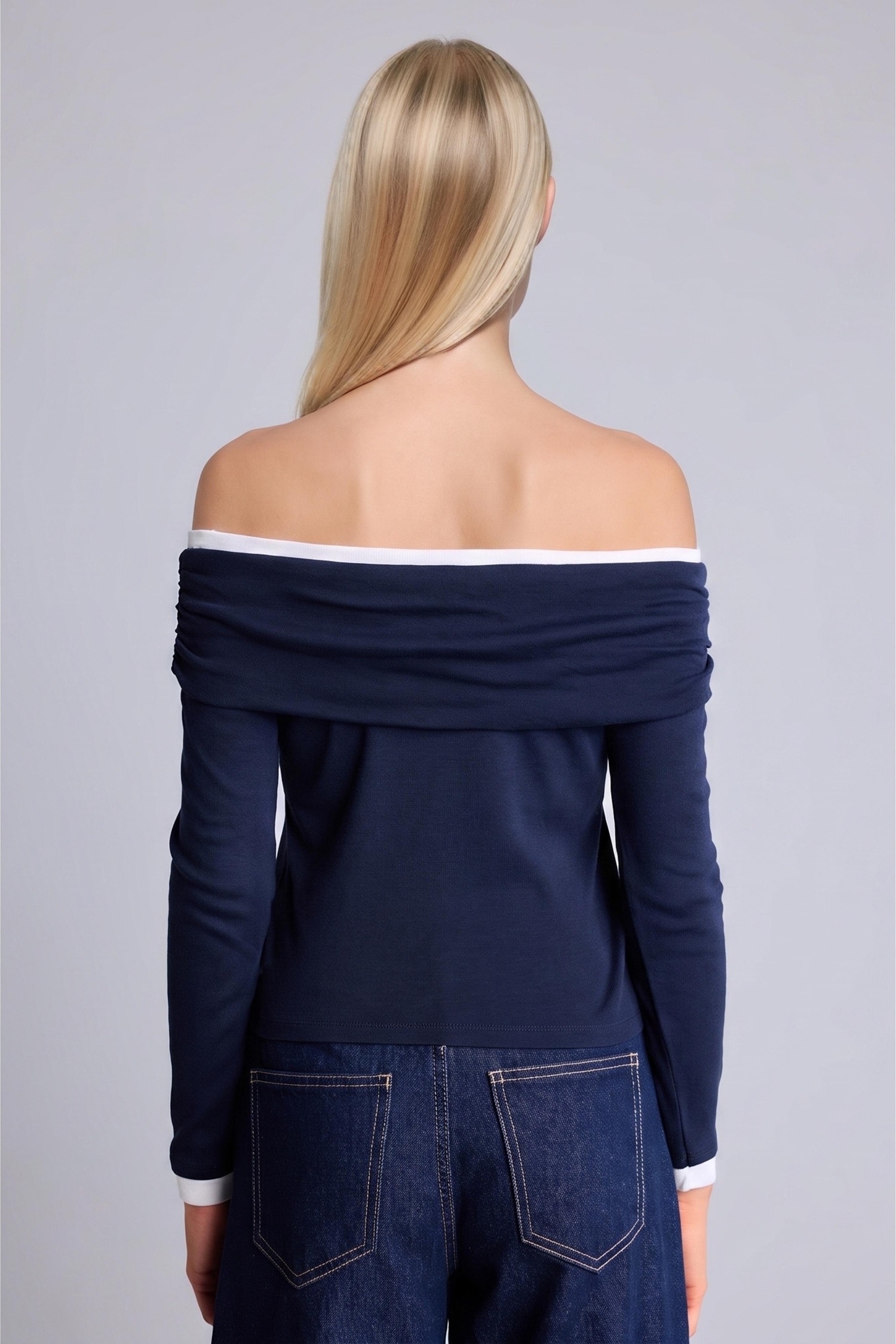 DeFacto Slim Fit Omzu Açık Ribana Basic Tişört görsel 5