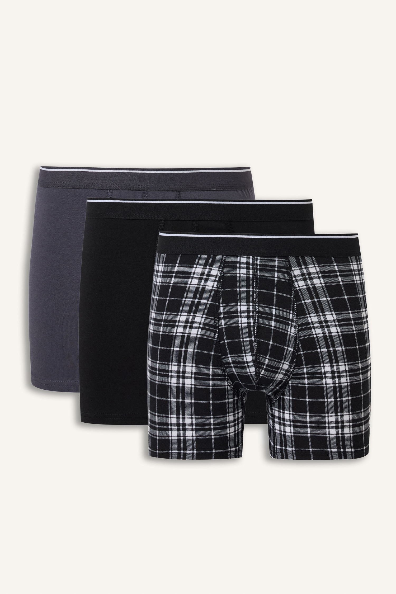DeFacto Regular Fit Ekose Desenli 3'lü Boxer