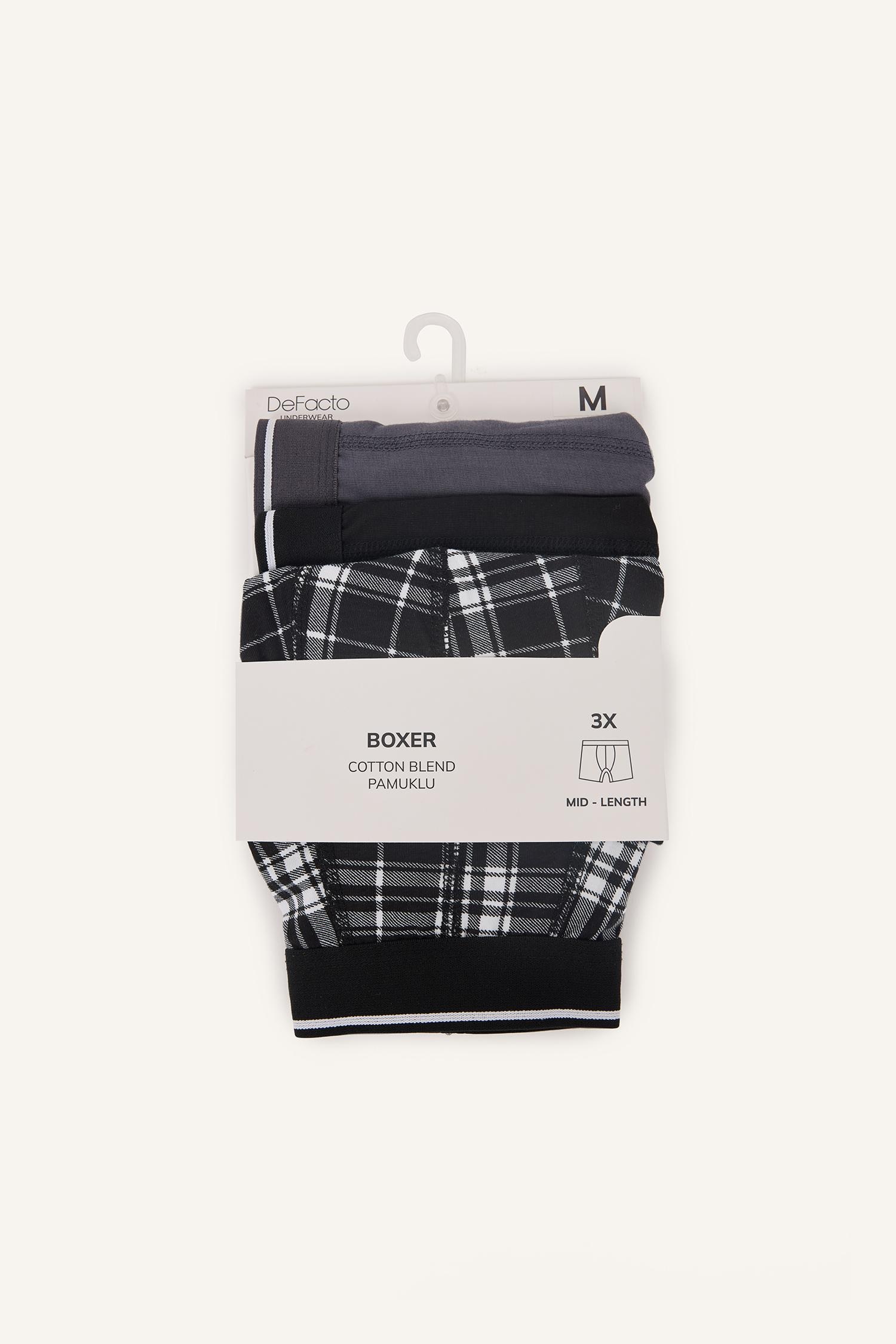 DeFacto Regular Fit Ekose Desenli 3'lü Boxer görsel 7