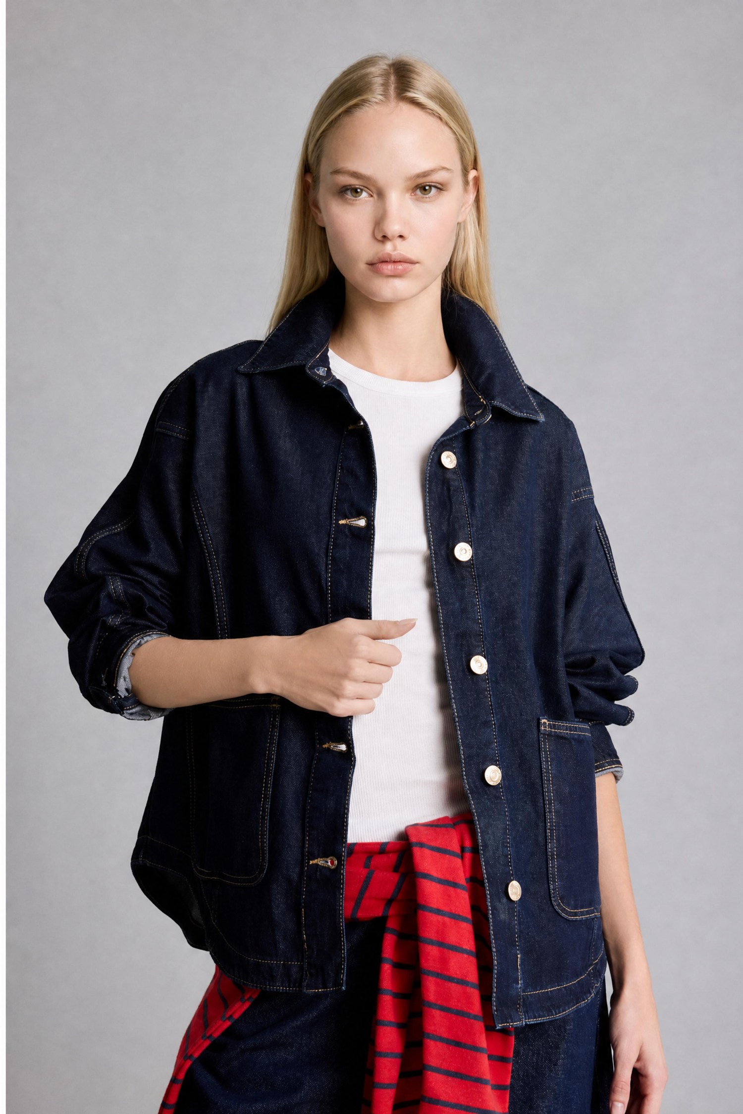DeFacto %100 Pamuk Oversize Jean Ceket görsel 3