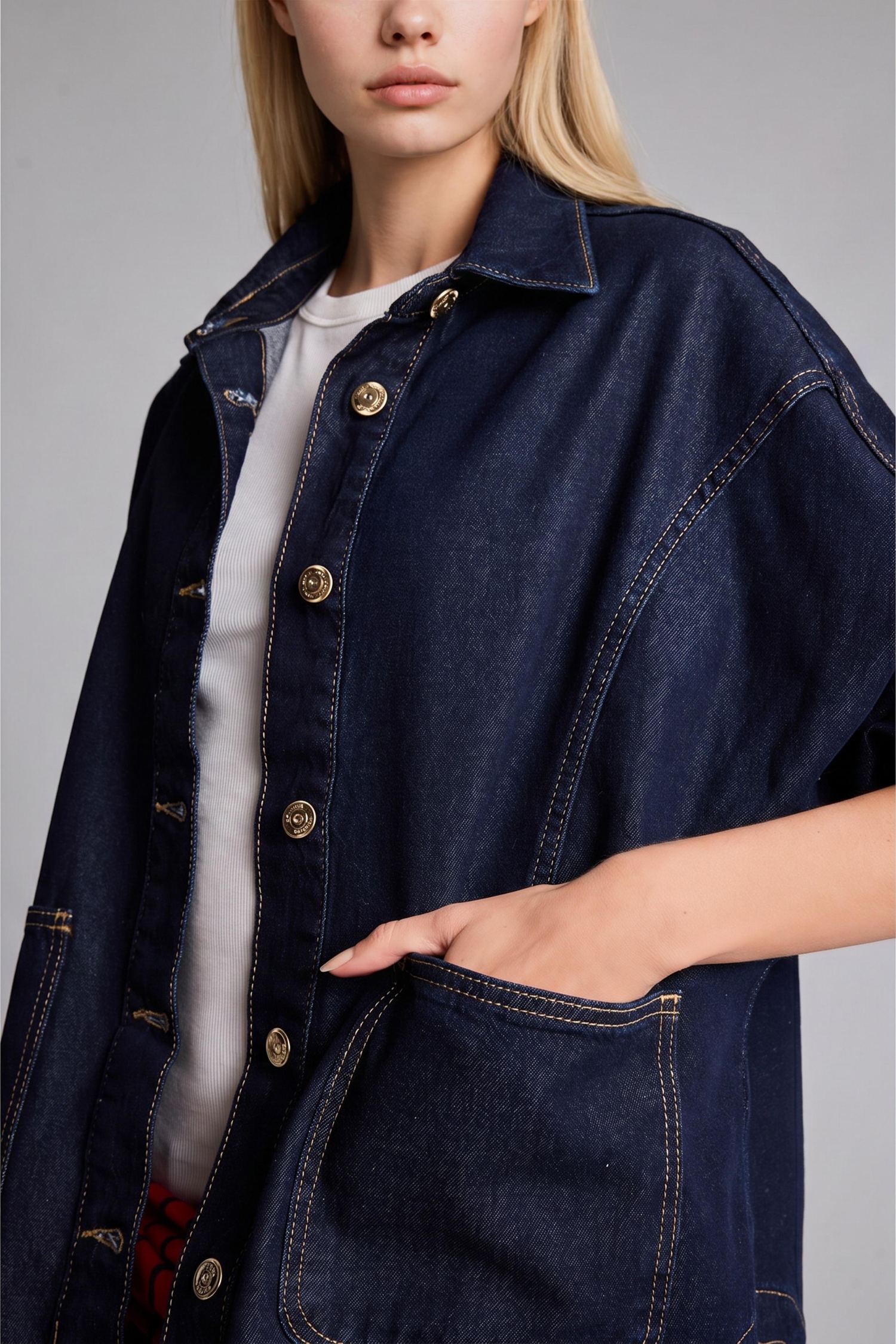 DeFacto %100 Pamuk Oversize Jean Ceket görsel 4