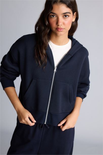 DeFacto Regular Fıt Kapüşonlu Fermuarlı Basic Sweatshirt