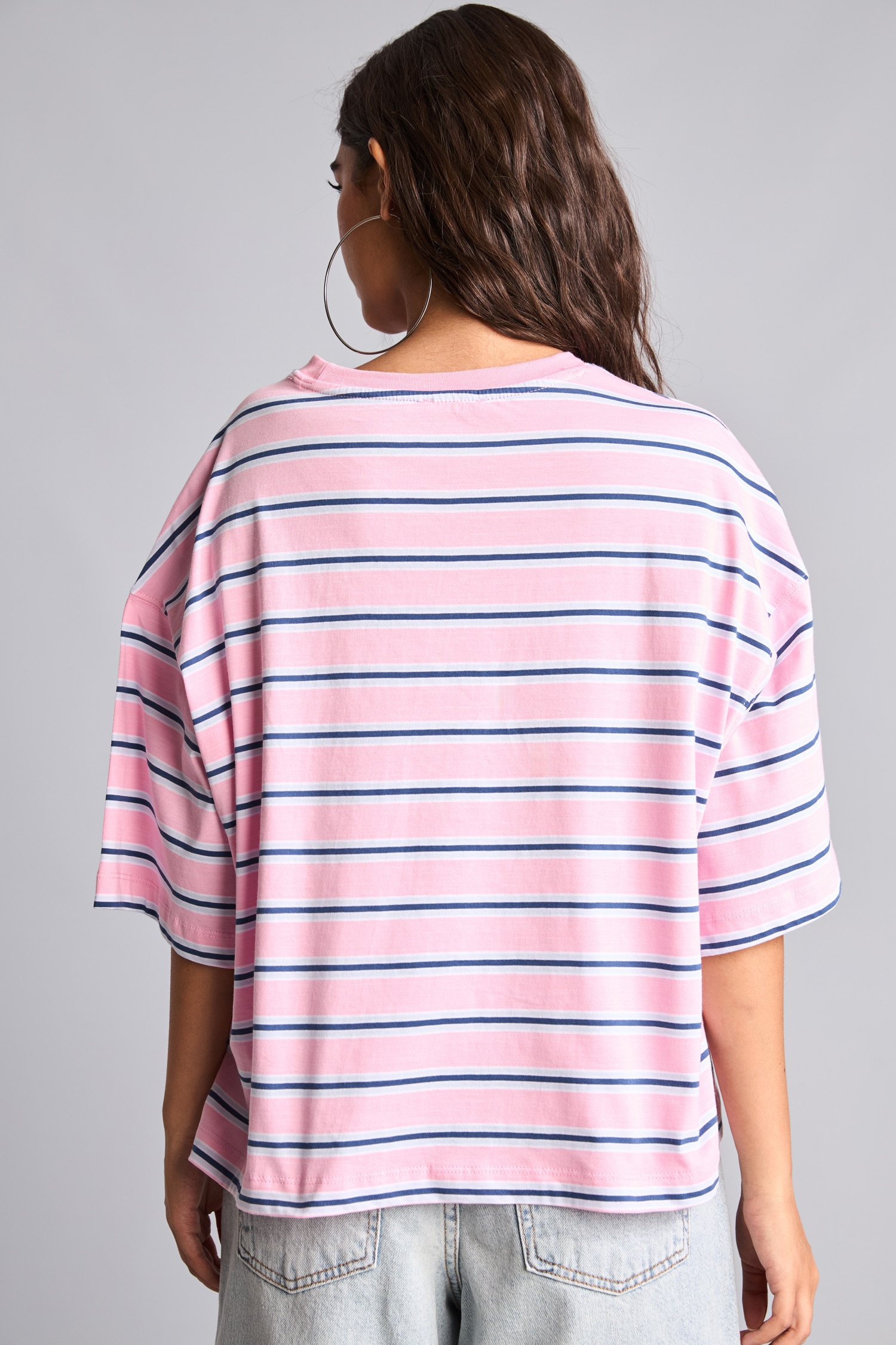 DeFacto %100 Pamuk Loose Fit Çizgili Tişört görsel 5