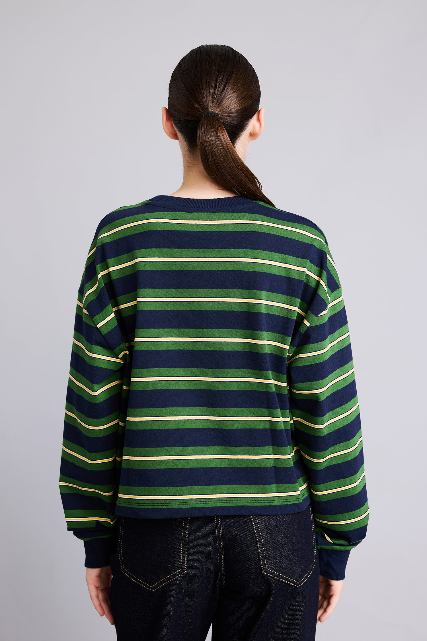 DeFacto %100 Pamuk Loose Fıt Baskılı Çizgili Sweatshirt görsel 4
