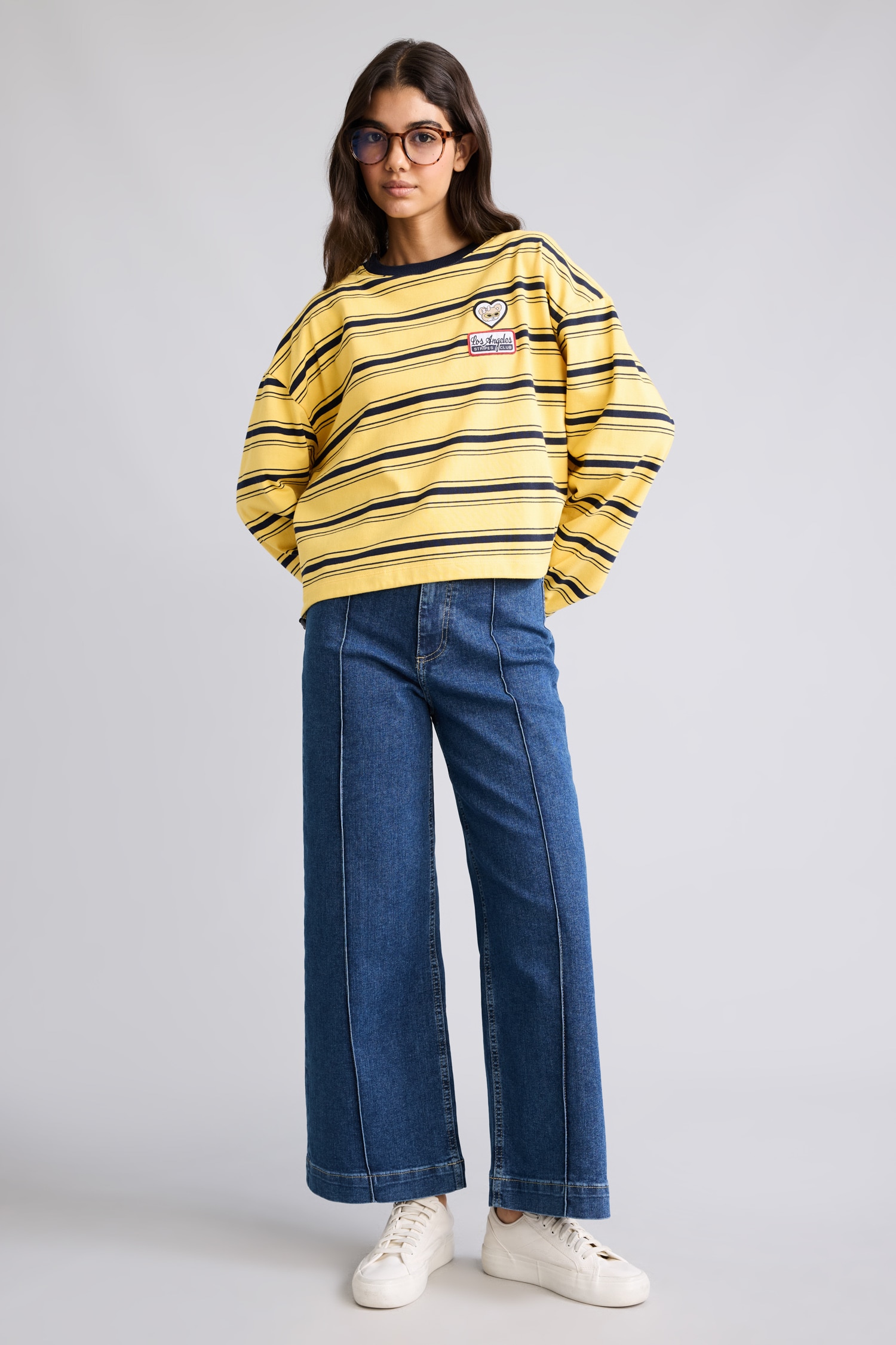DeFacto %100 Pamuk Loose Fıt Baskılı Çizgili Sweatshirt görsel 2
