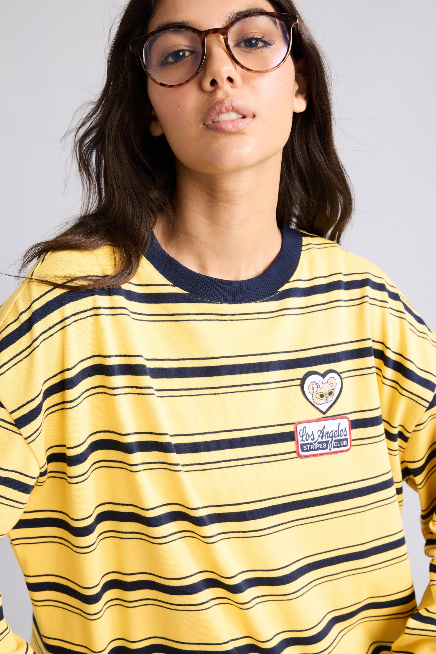 DeFacto %100 Pamuk Loose Fıt Baskılı Çizgili Sweatshirt görsel 5