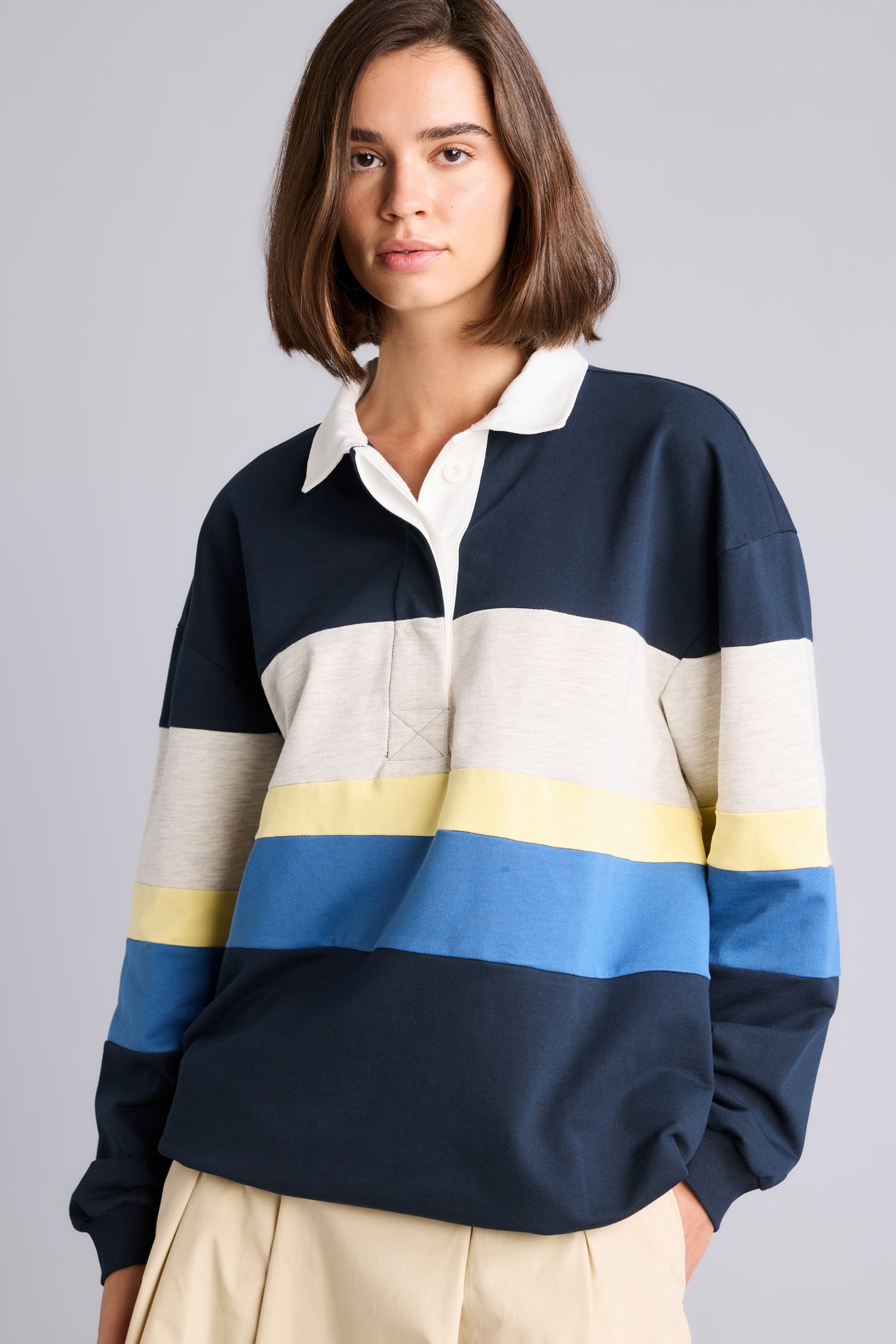 DeFacto %100 Pamuk Loose Fıt Polo Yaka Kalın Kumaş Sweatshirt görsel 5