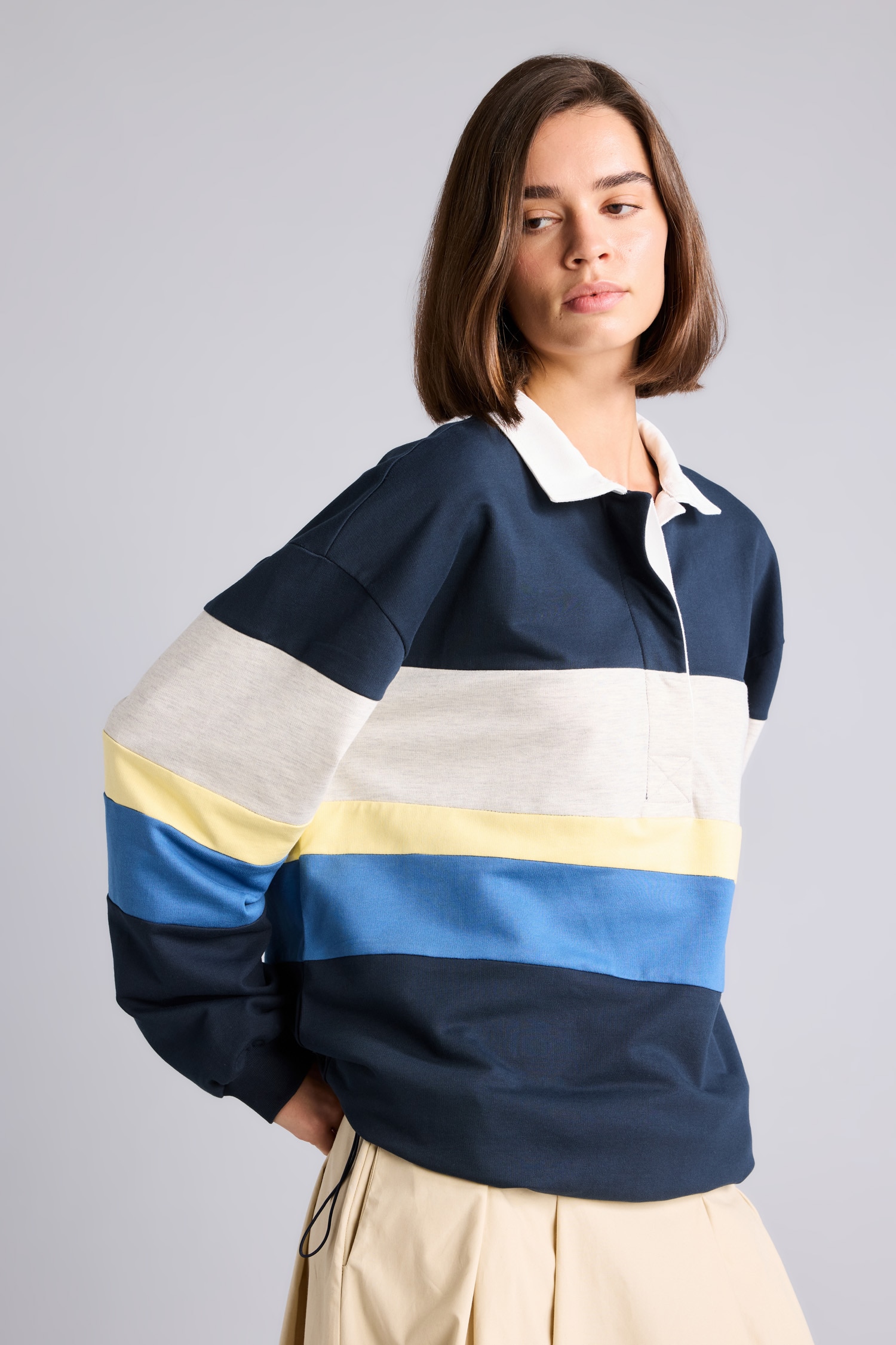 DeFacto %100 Pamuk Loose Fıt Polo Yaka Kalın Kumaş Sweatshirt görsel 7