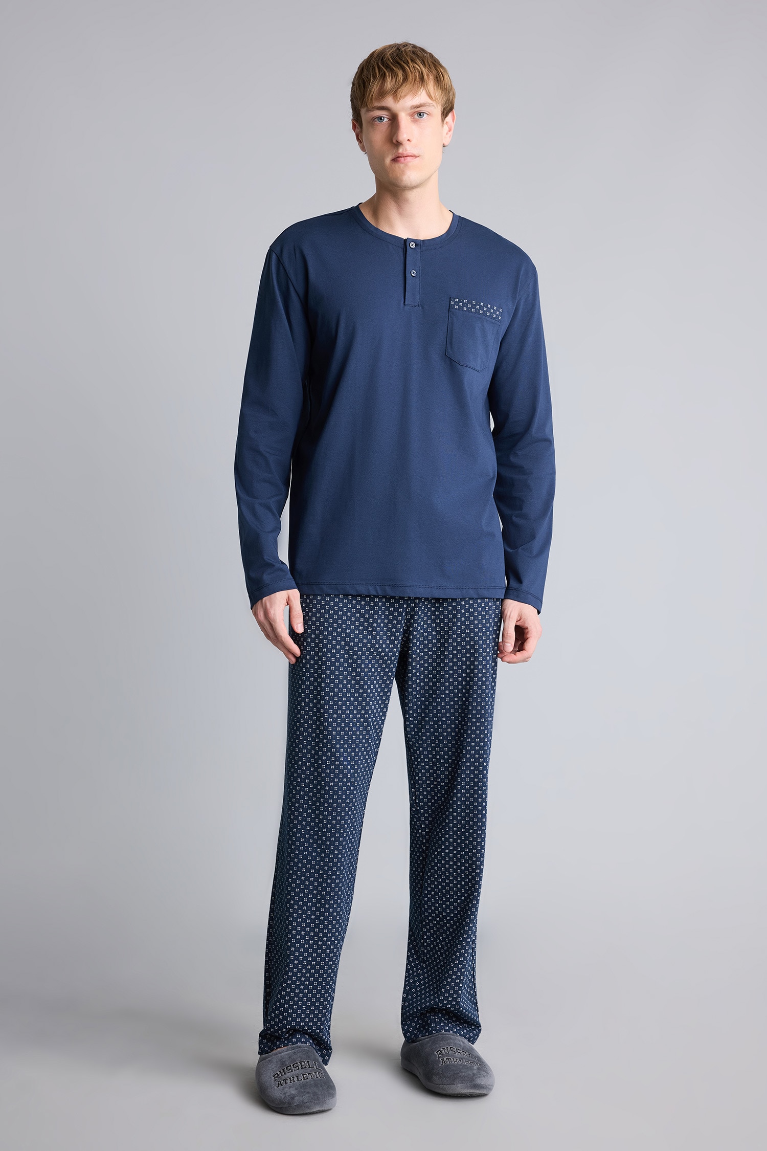 DeFacto Regular Fit Henley Yaka 2'li Pijama Takımı görsel 2