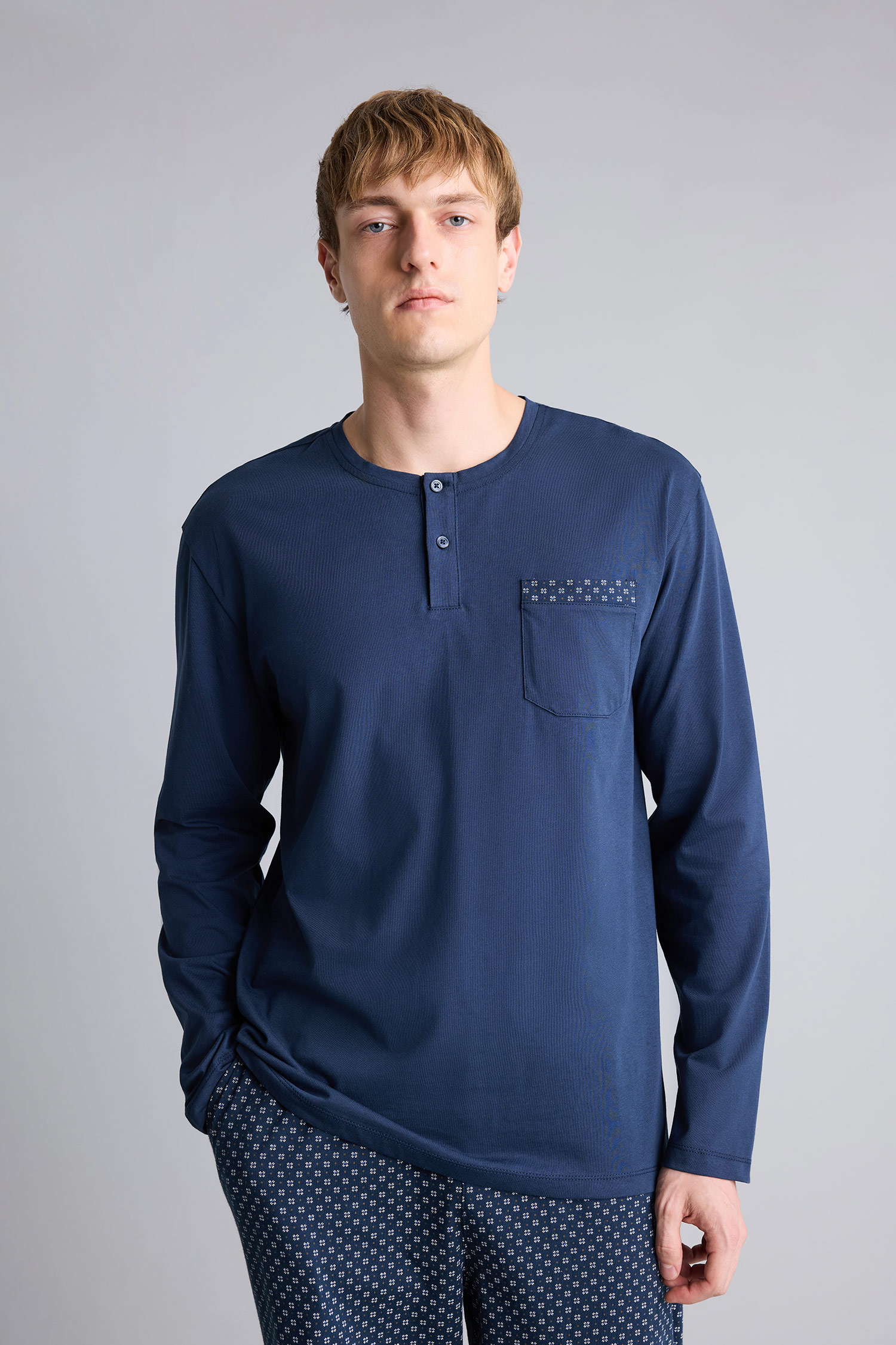 DeFacto Regular Fit Henley Yaka 2'li Pijama Takımı görsel 3