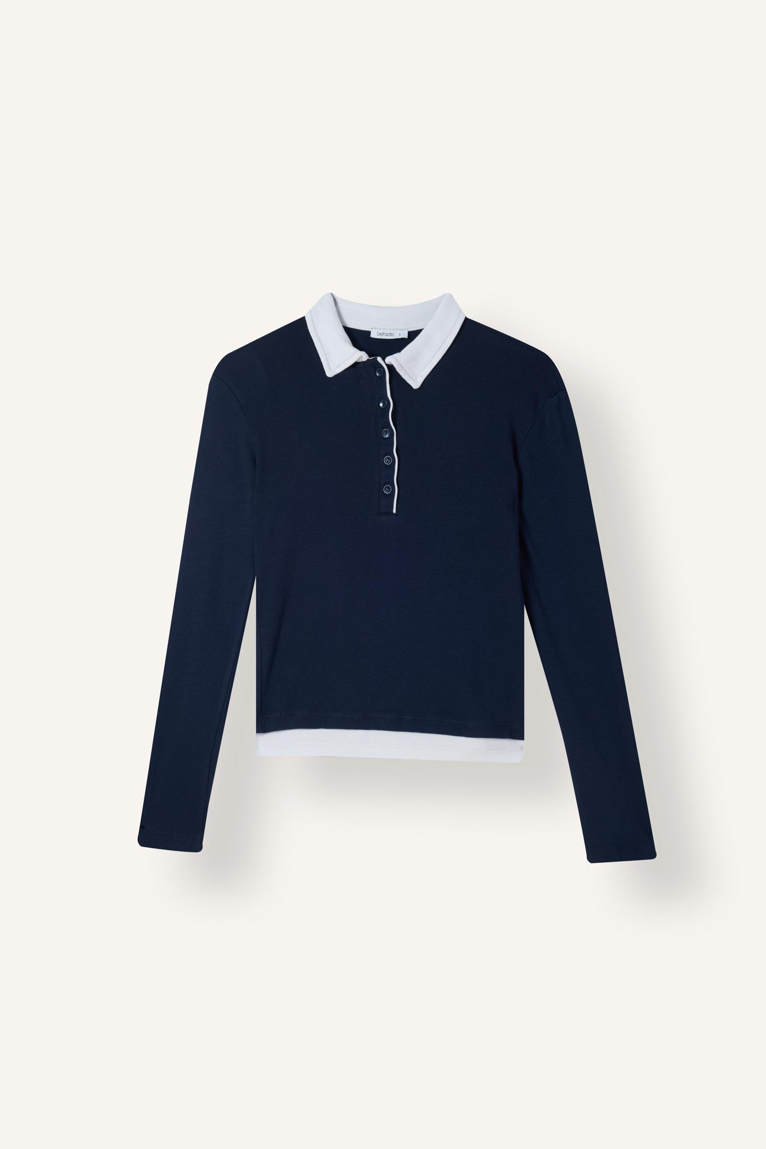 DeFacto Slim Fit Kontrast Polo Ribana Basic Tişört görsel 6