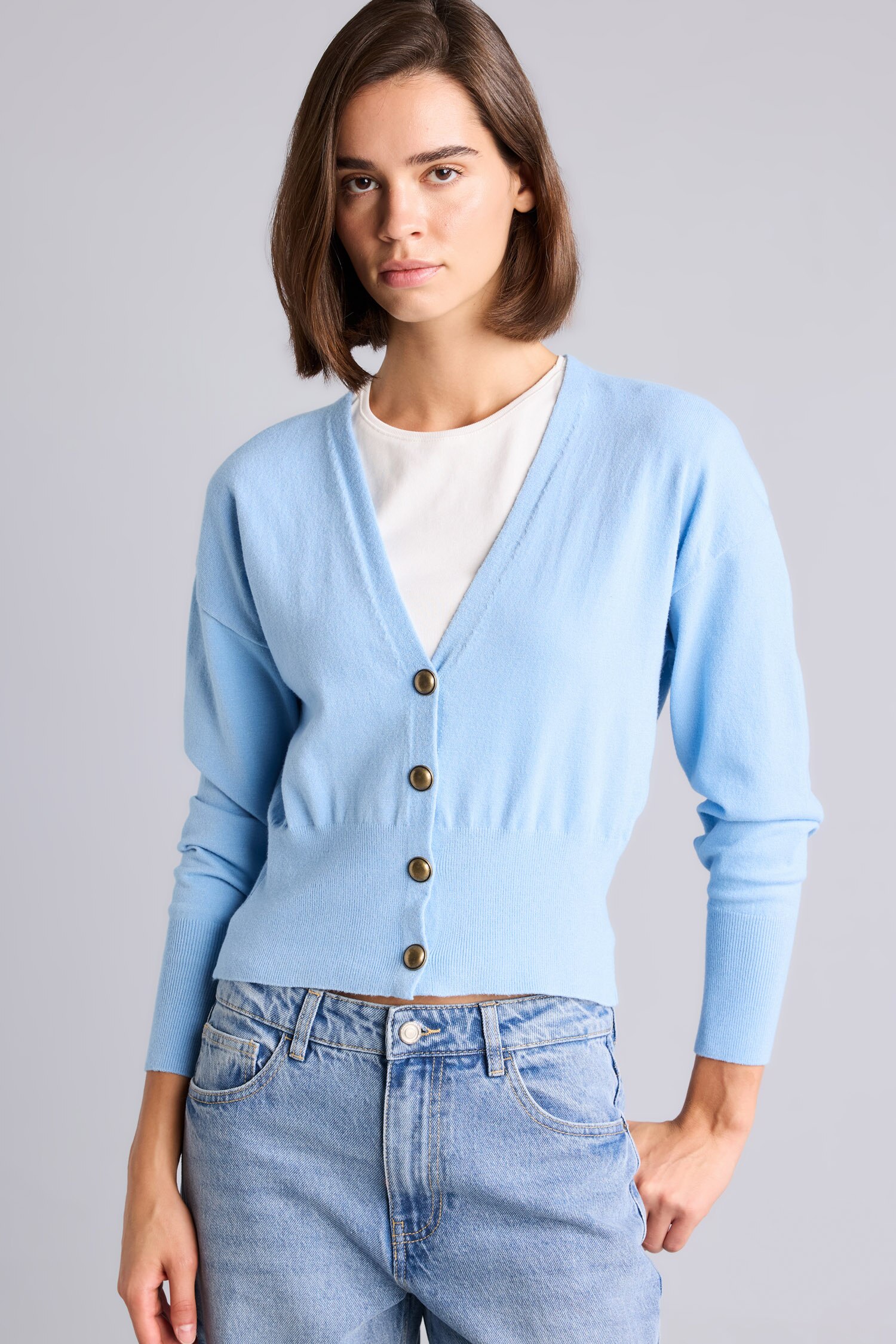 DeFacto Fitted V Yaka Kısa Triko Basic Hırka