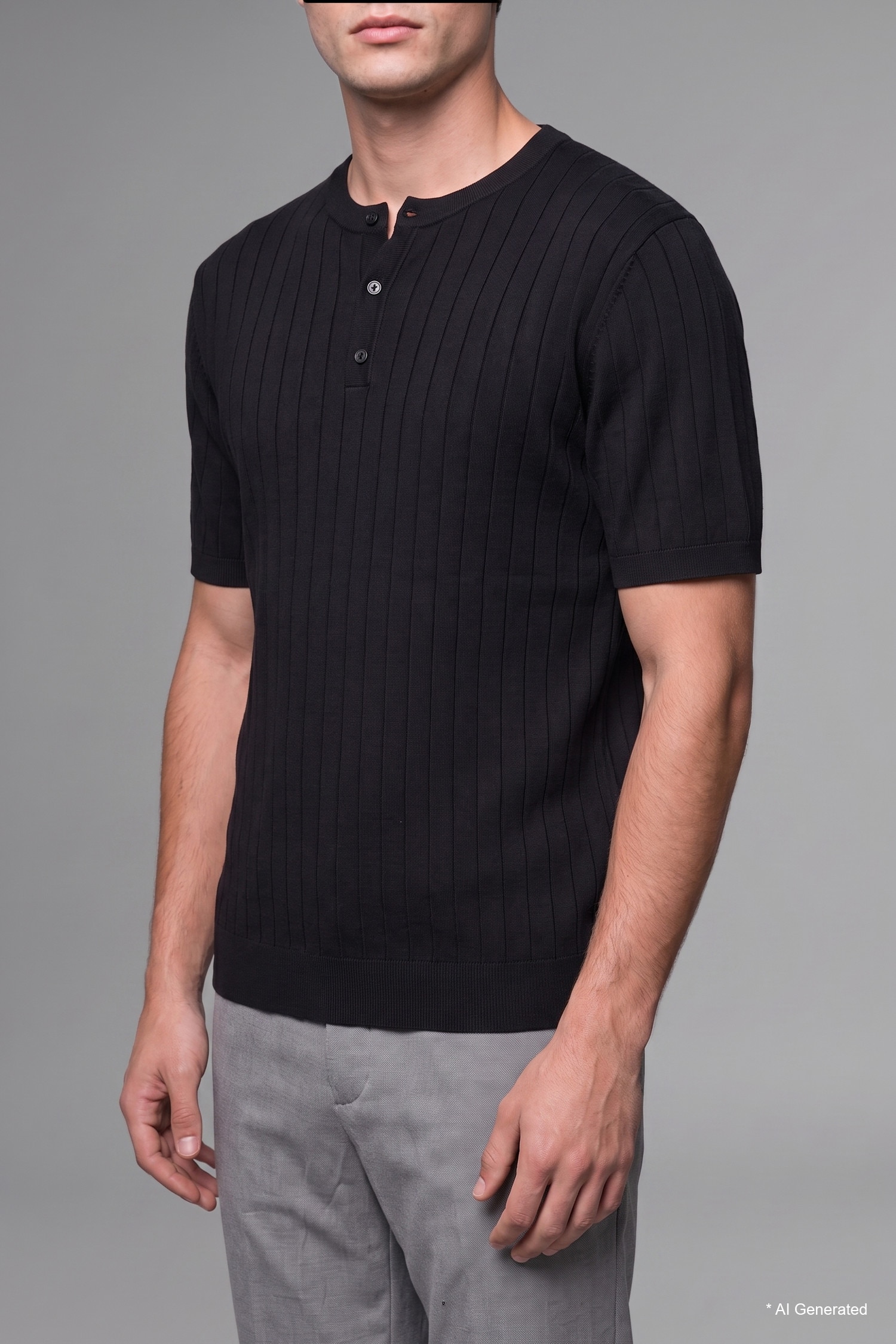 DeFacto Standart Fıt Henley Yaka Triko Tişört görsel 5