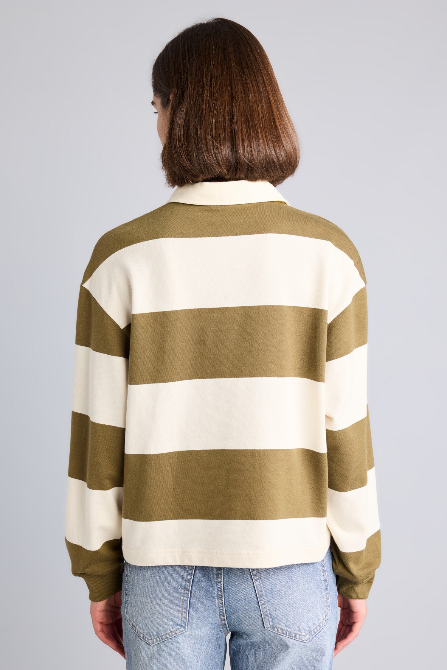 DeFacto %100 Pamuk Long Fit Polo Yaka Çizgili Sweatshirt görsel 5