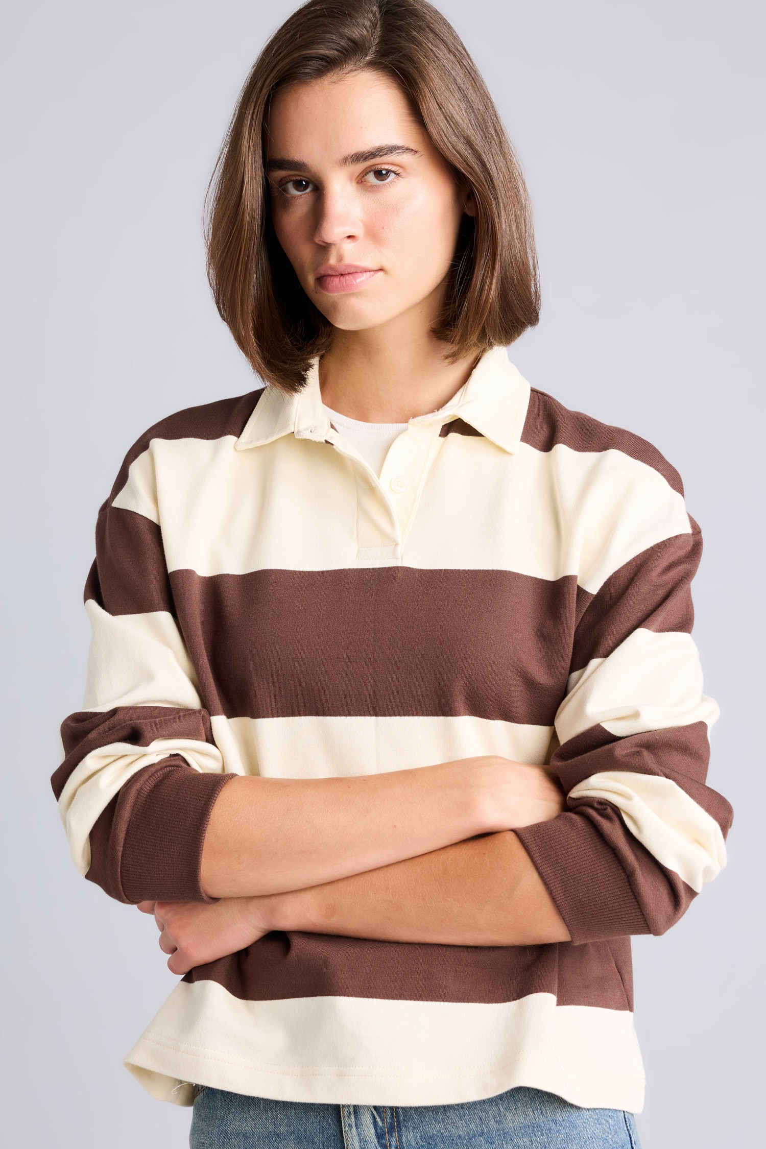 DeFacto %100 Pamuk Long Fit Polo Yaka Çizgili Sweatshirt