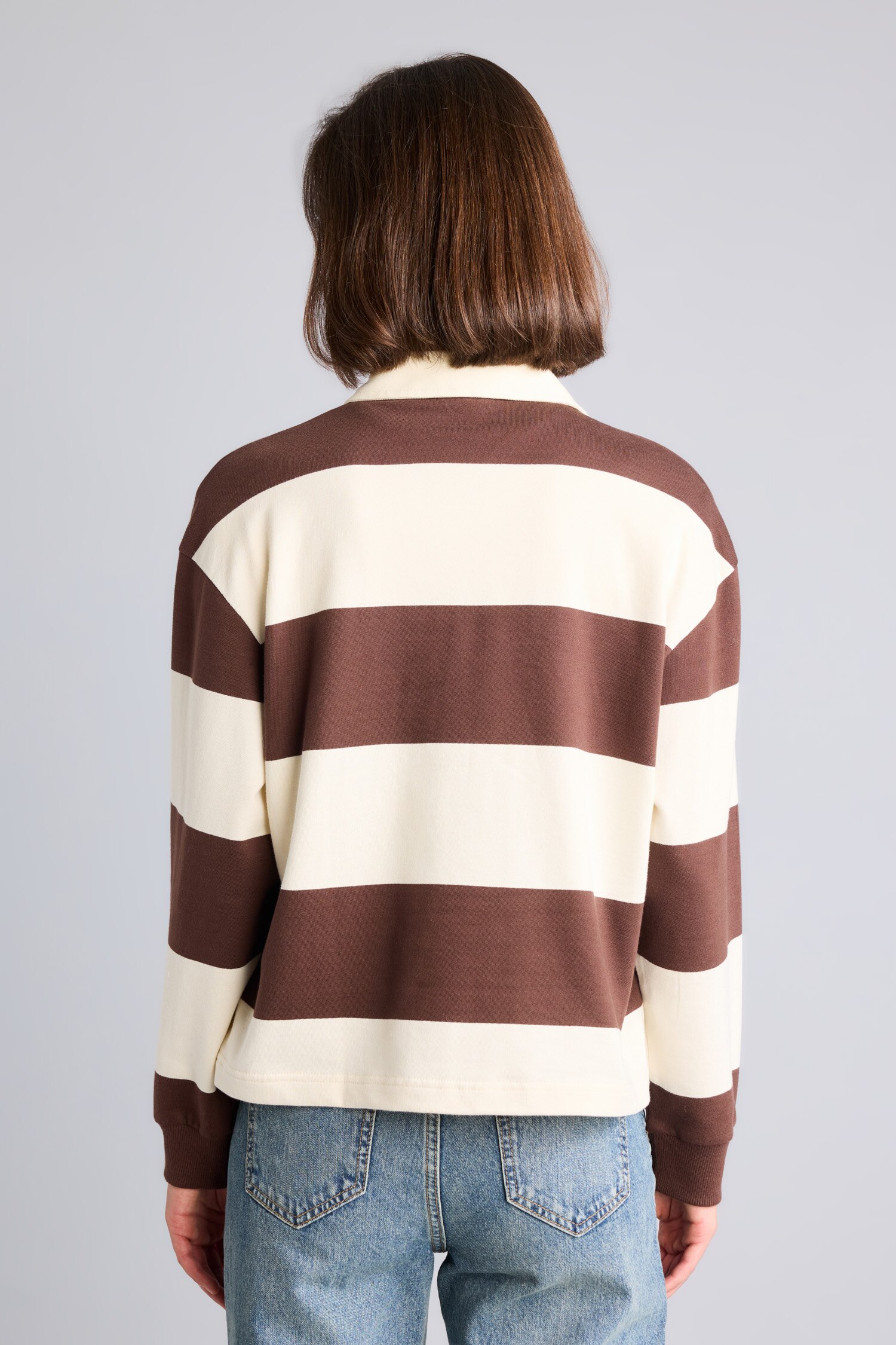 DeFacto %100 Pamuk Long Fit Polo Yaka Çizgili Sweatshirt görsel 5