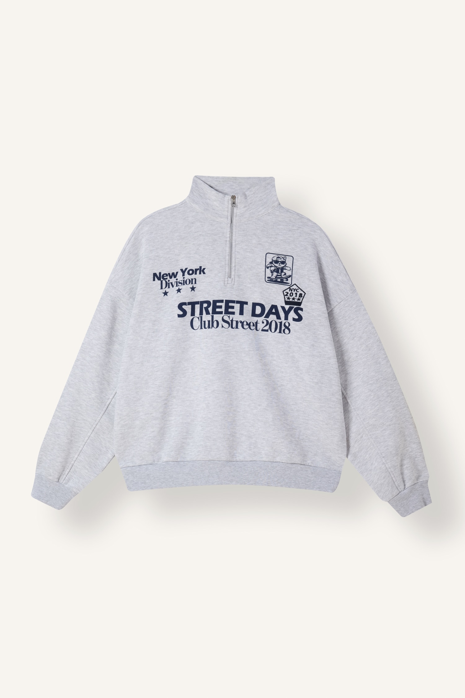 DeFacto Oversize Yarım Fermuarlı Baskılı Sweatshirt