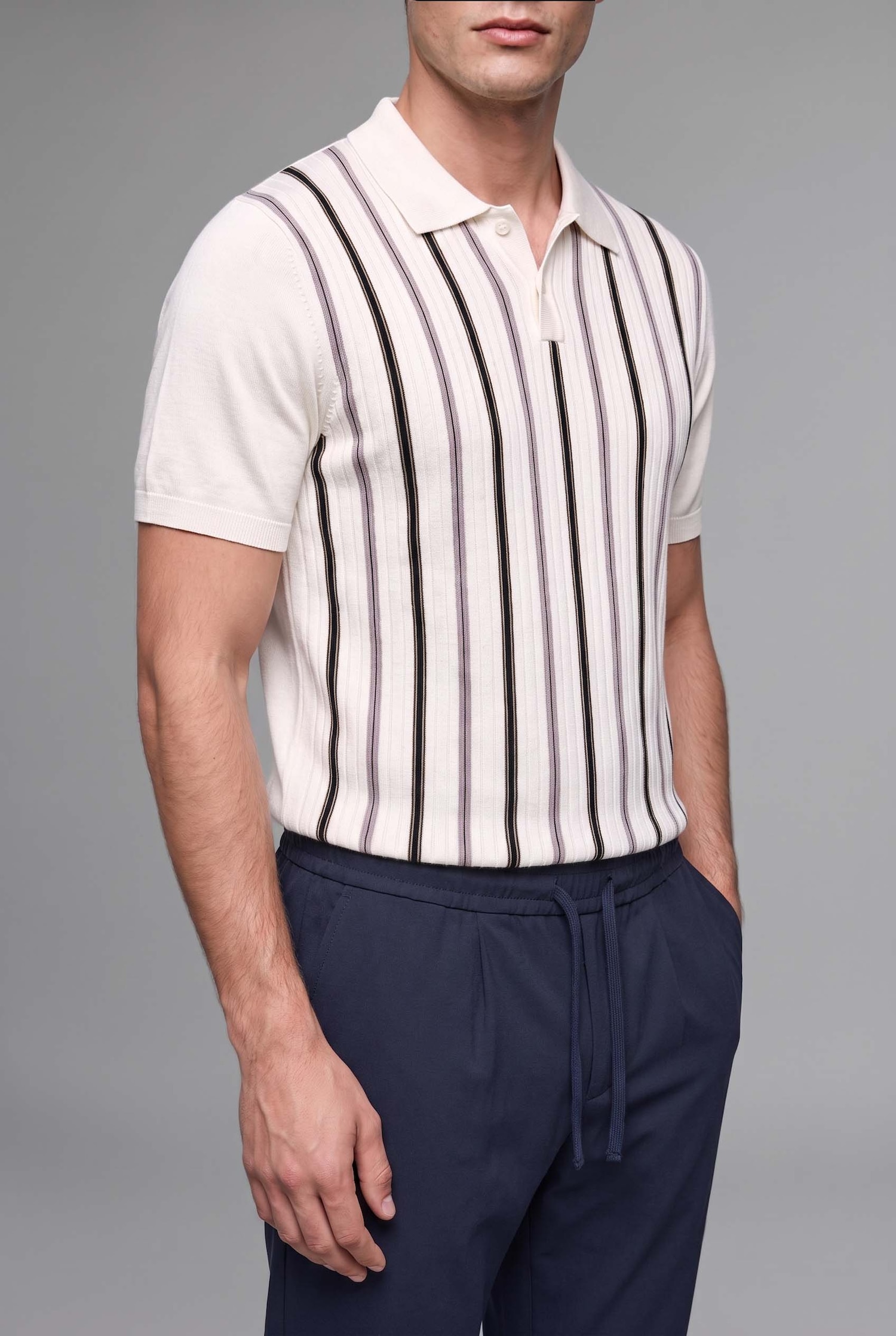 DeFacto Standart Fit Çizgili Triko Polo Tişört görsel 5