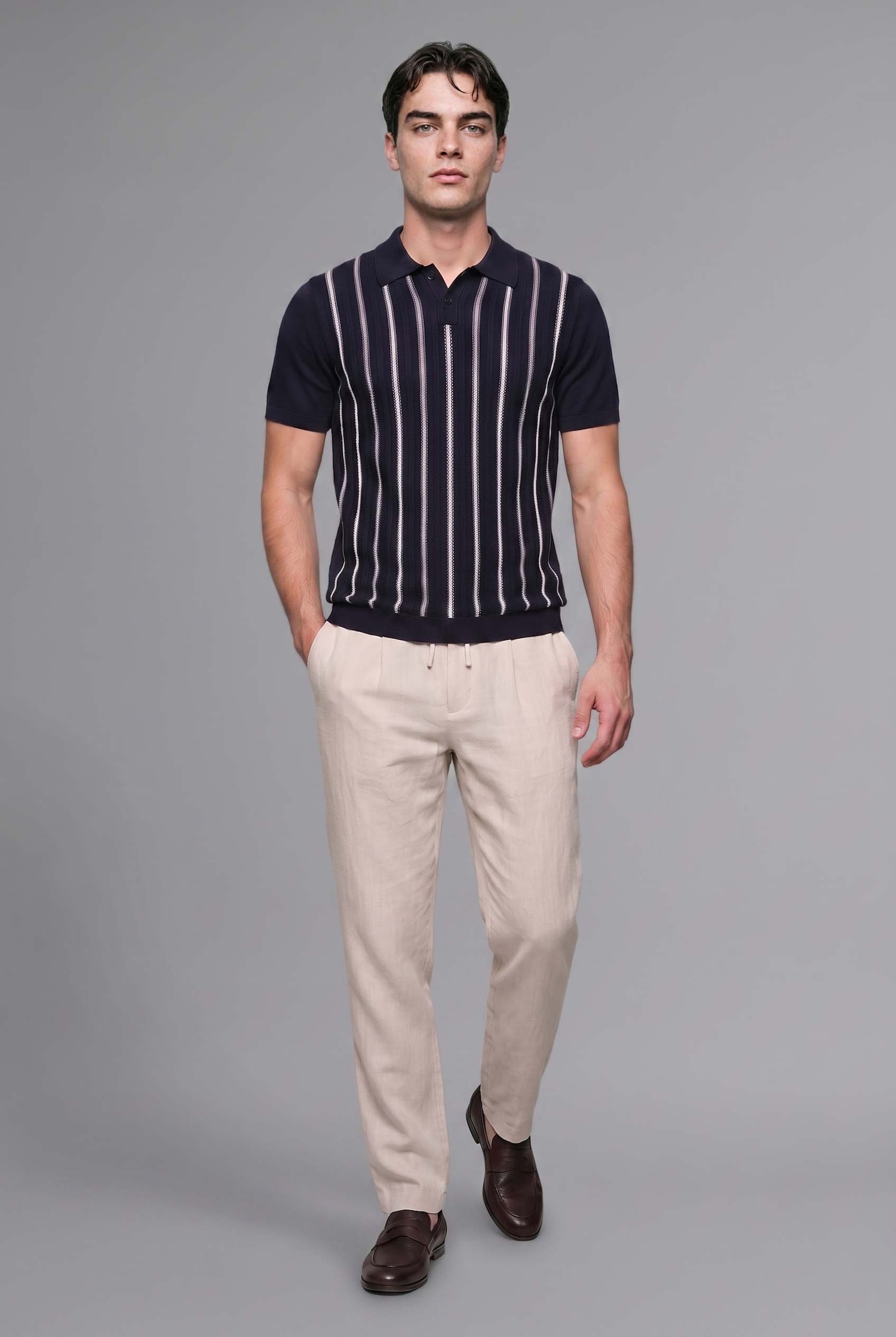 DeFacto Standart Fit Çizgili Triko Polo görsel 2
