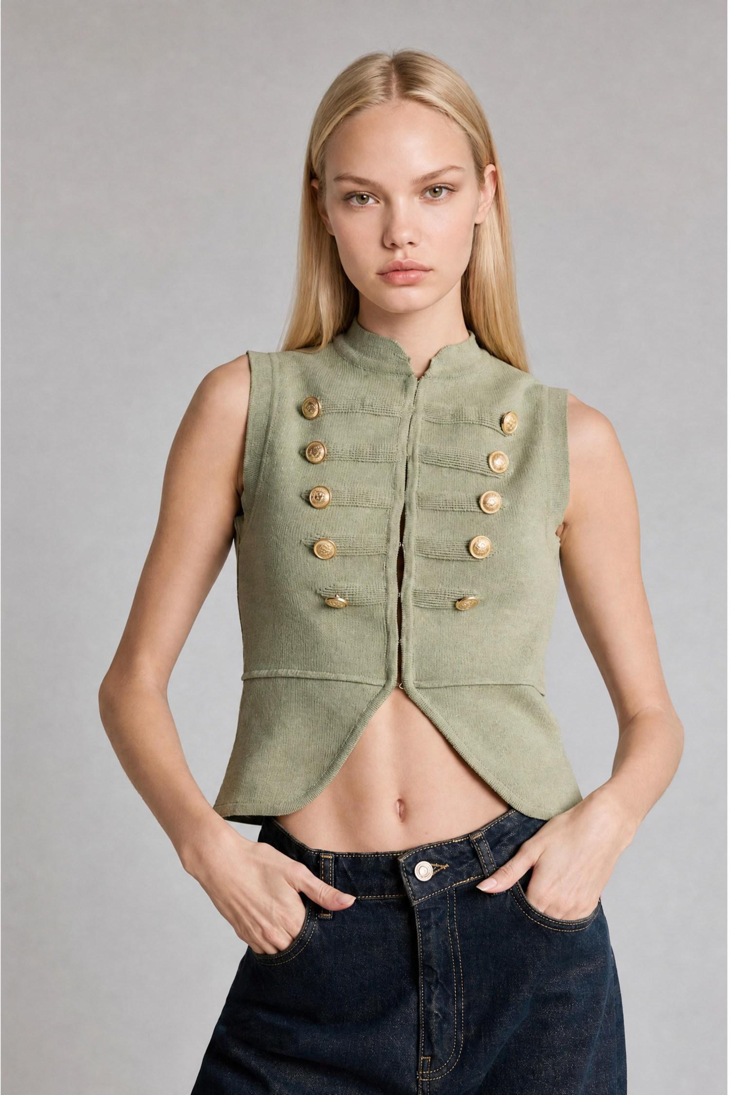 DeFacto Fıtted Crop Kolsuz Napolyon Yelek görsel 5