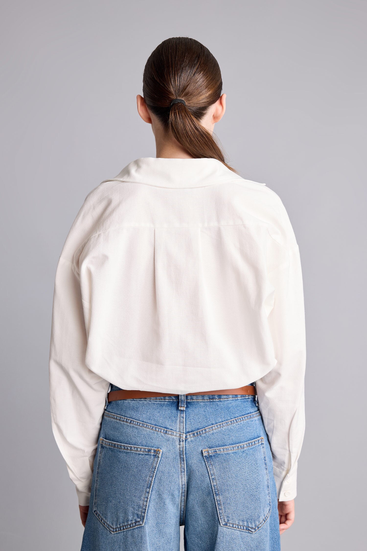 DeFacto %100 Pamuk Oversize İşlemeli Crop Gömlek görsel 5