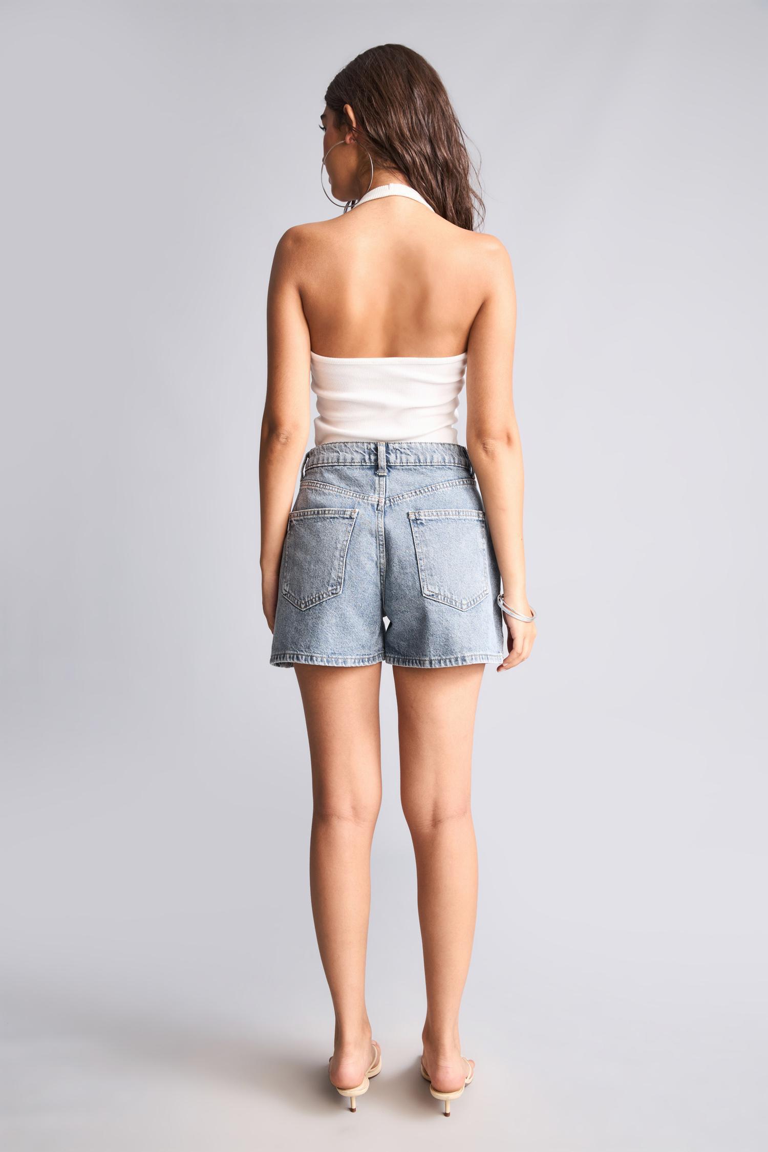 DeFacto %100 Pamuk Mom Fit Denim Şort görsel 6