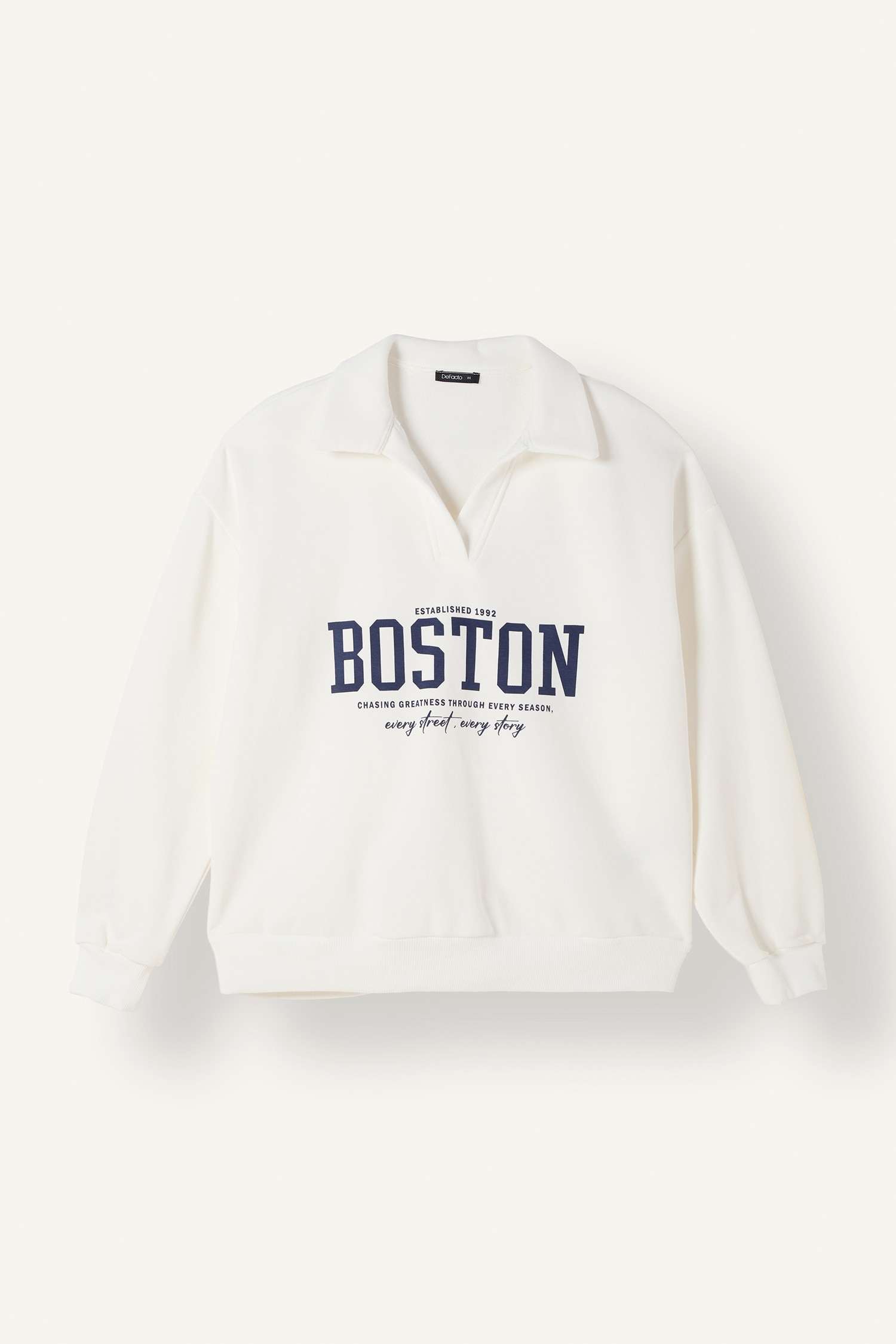 DeFacto Relax Fit Polo Yaka Baskılı Sweatshirt