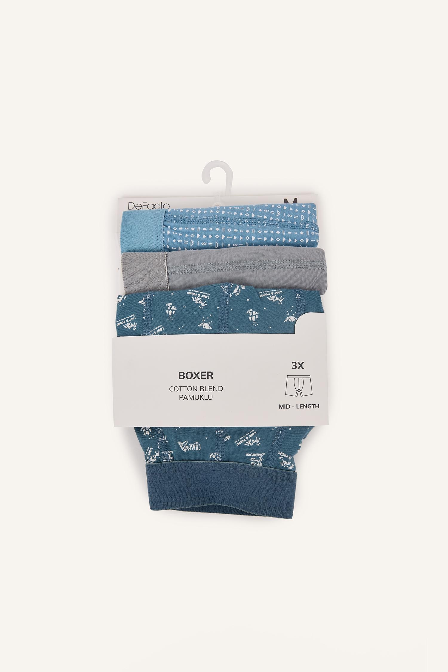 DeFacto Regular Fit Desenli Beli Lastikli 3'lü Boxer görsel 7