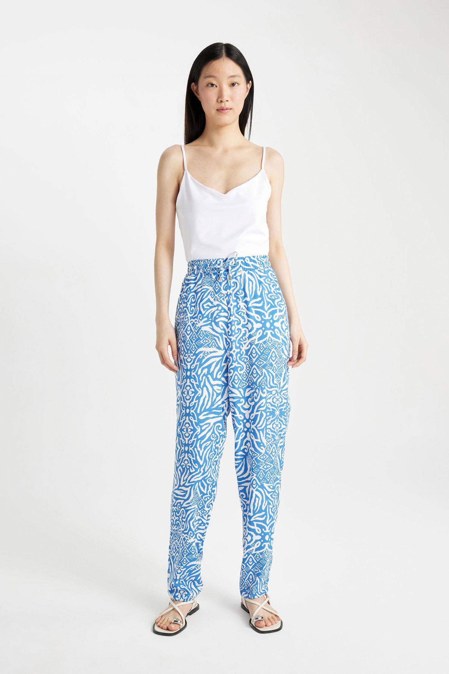 Traditional Ethnic Patterned High Waist Viscose Trouser
