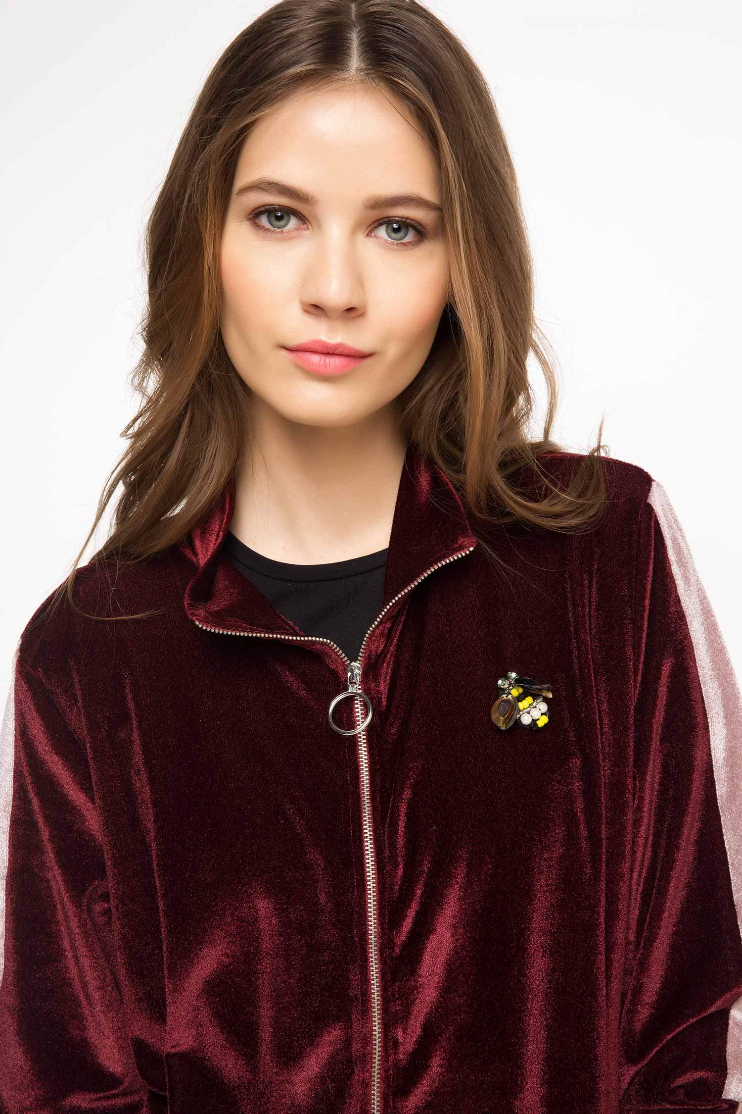 Defacto Kadife Fermuarlı Sweatshirt. 4