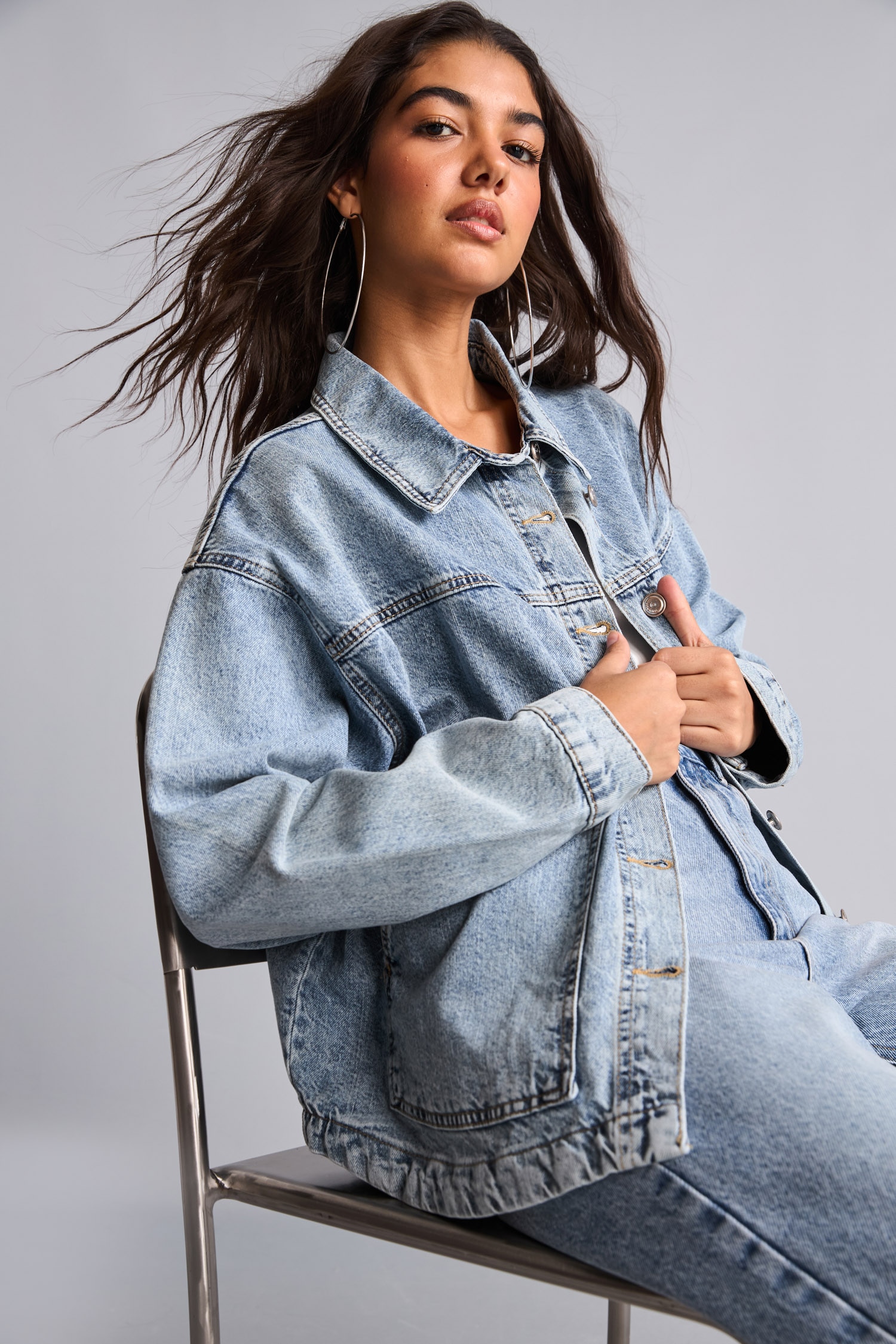DeFacto %100 Pamuk Oversize Jean Ceket