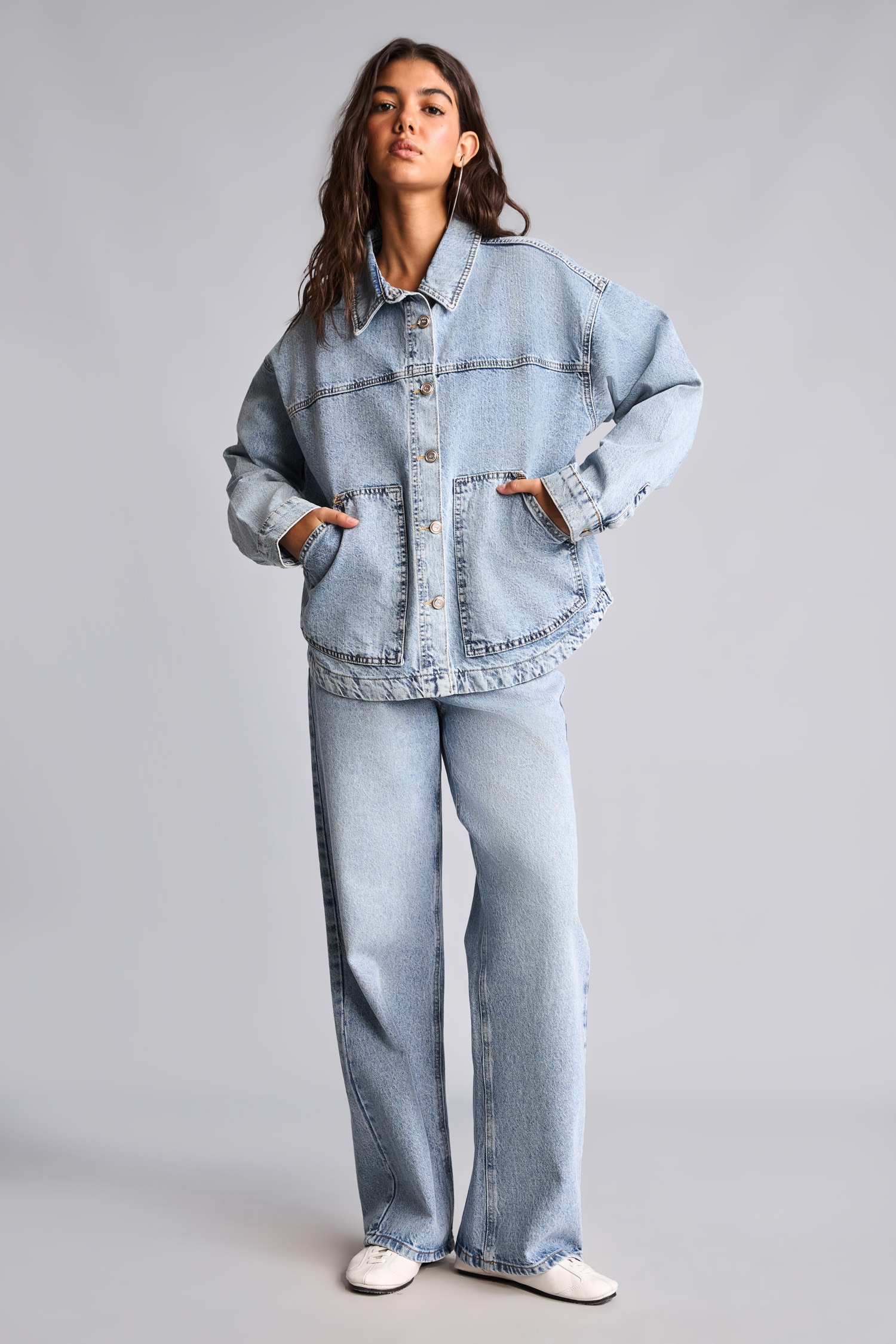 DeFacto %100 Pamuk Oversize Jean Ceket görsel 2