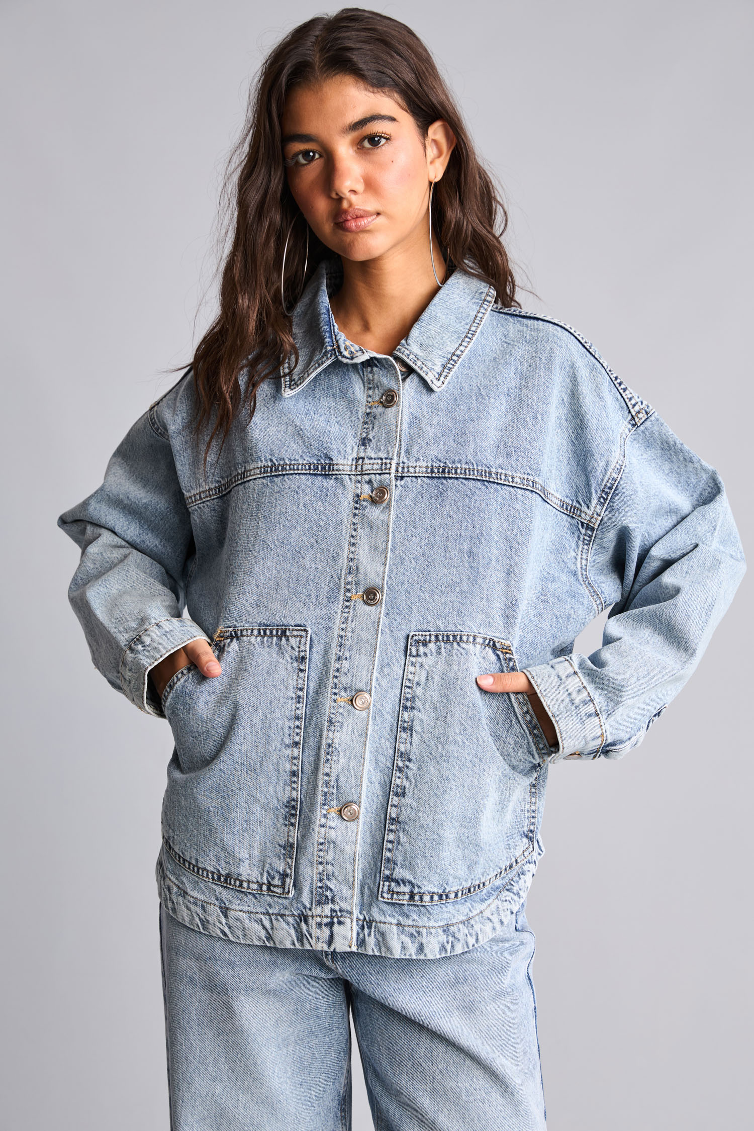DeFacto %100 Pamuk Oversize Jean Ceket görsel 3