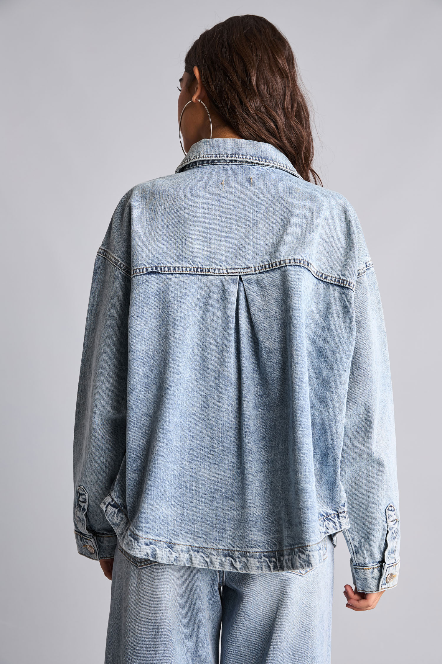 DeFacto %100 Pamuk Oversize Jean Ceket görsel 4