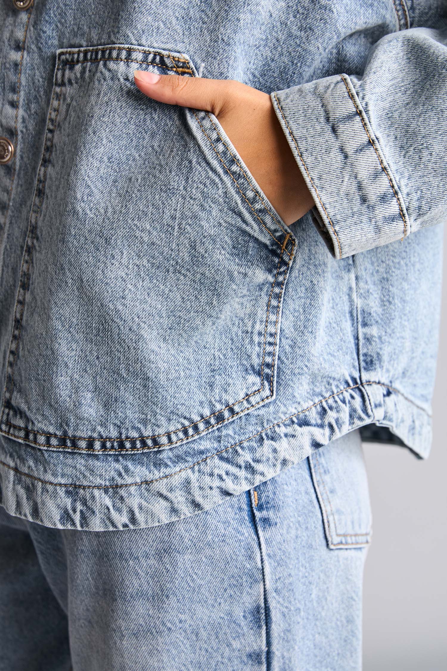 DeFacto %100 Pamuk Oversize Jean Ceket görsel 5