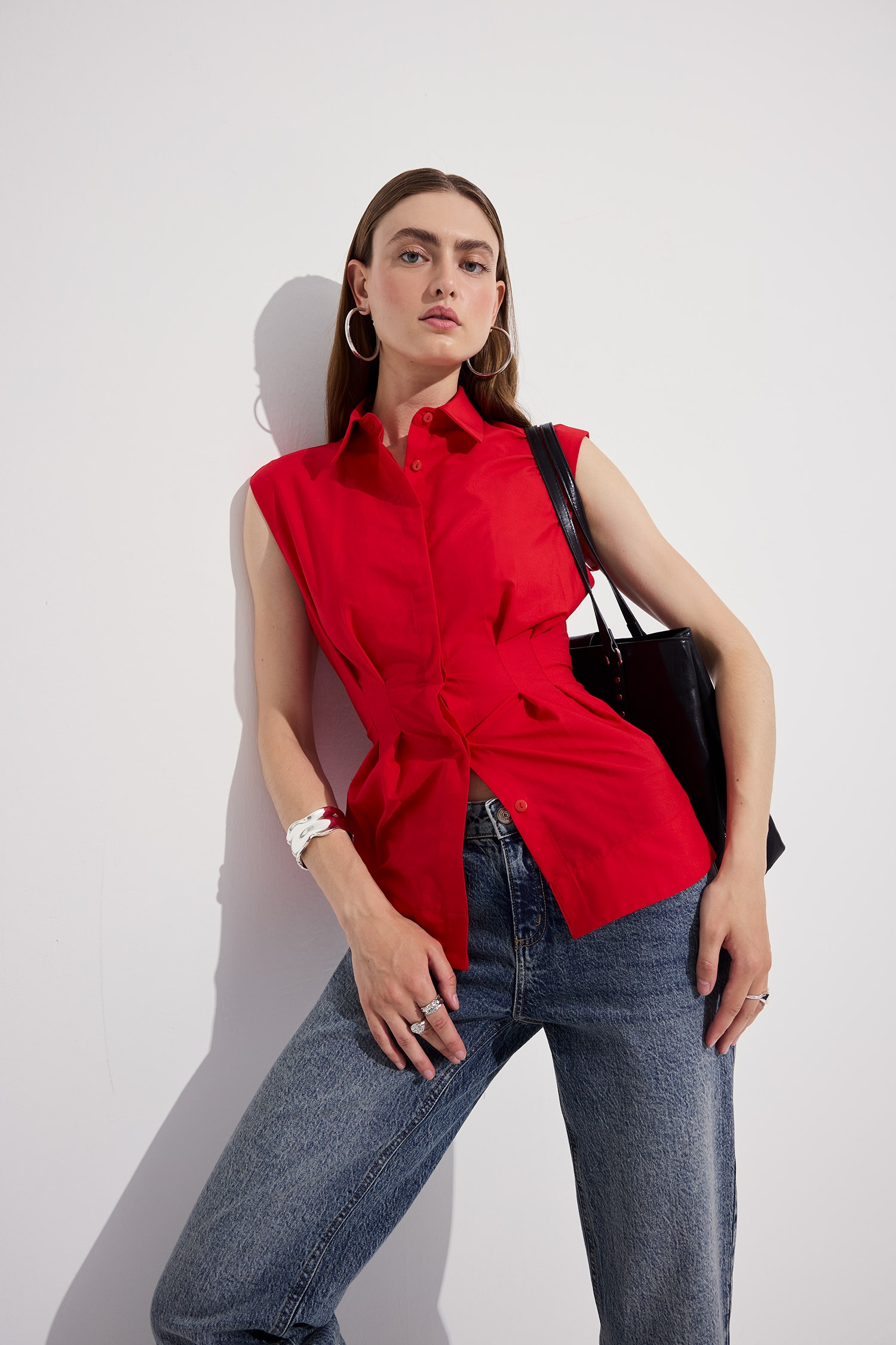 DeFacto %100 Pamuk Fitted Kolsuz Poplin Gömlek