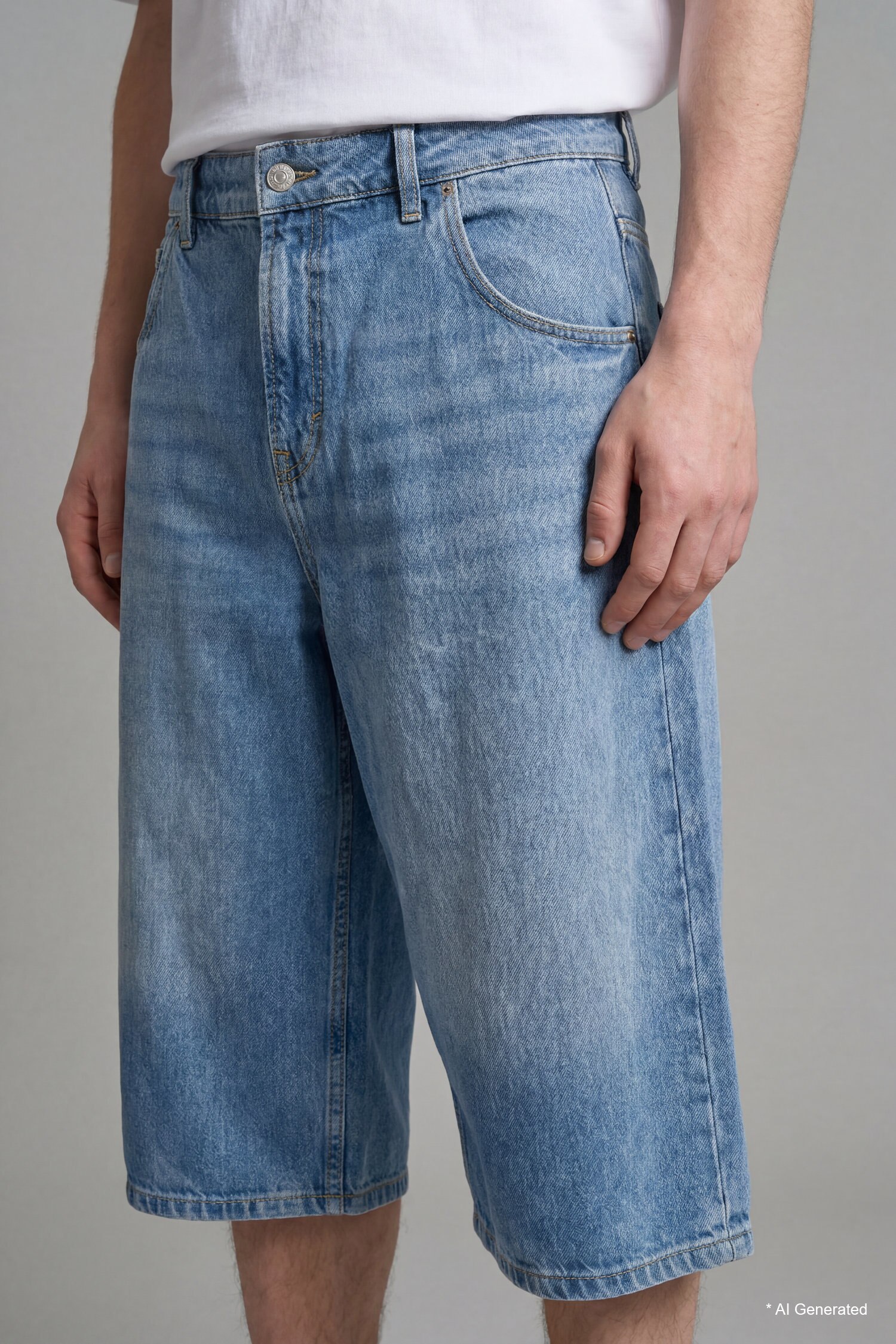 DeFacto %100 Pamuk Süper Baggy Fit Bermuda Jean Şort görsel 6