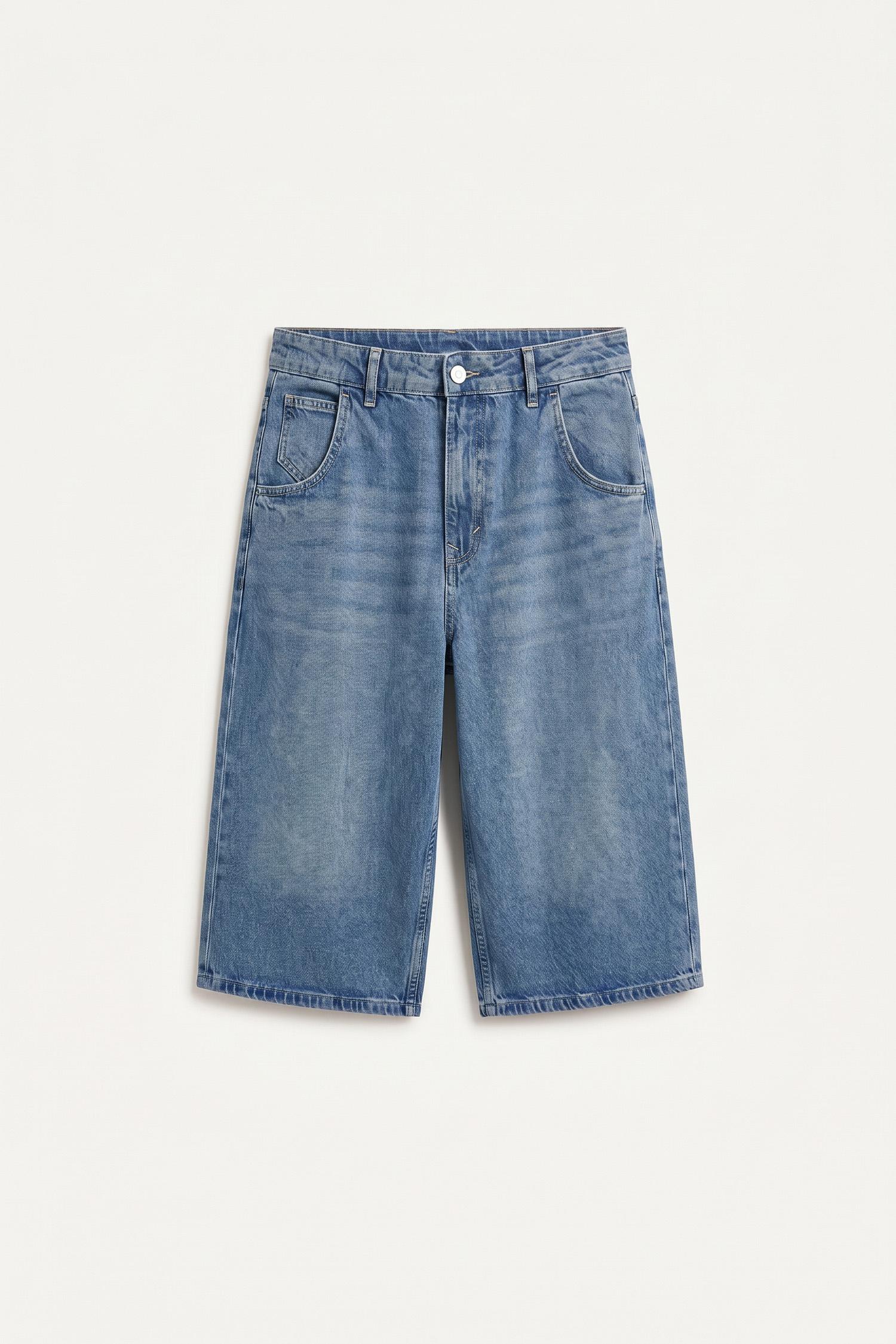 DeFacto %100 Pamuk Süper Baggy Fit Bermuda Jean Şort görsel 7