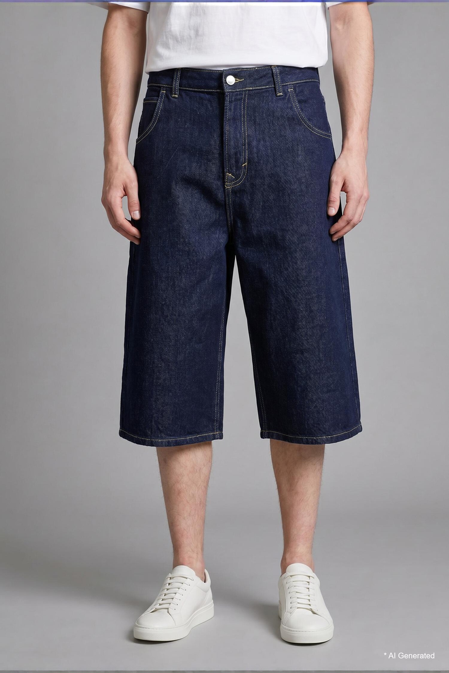 DeFacto %100 Pamuk Süper Baggy Fit Bermuda Jean Şort görsel 4