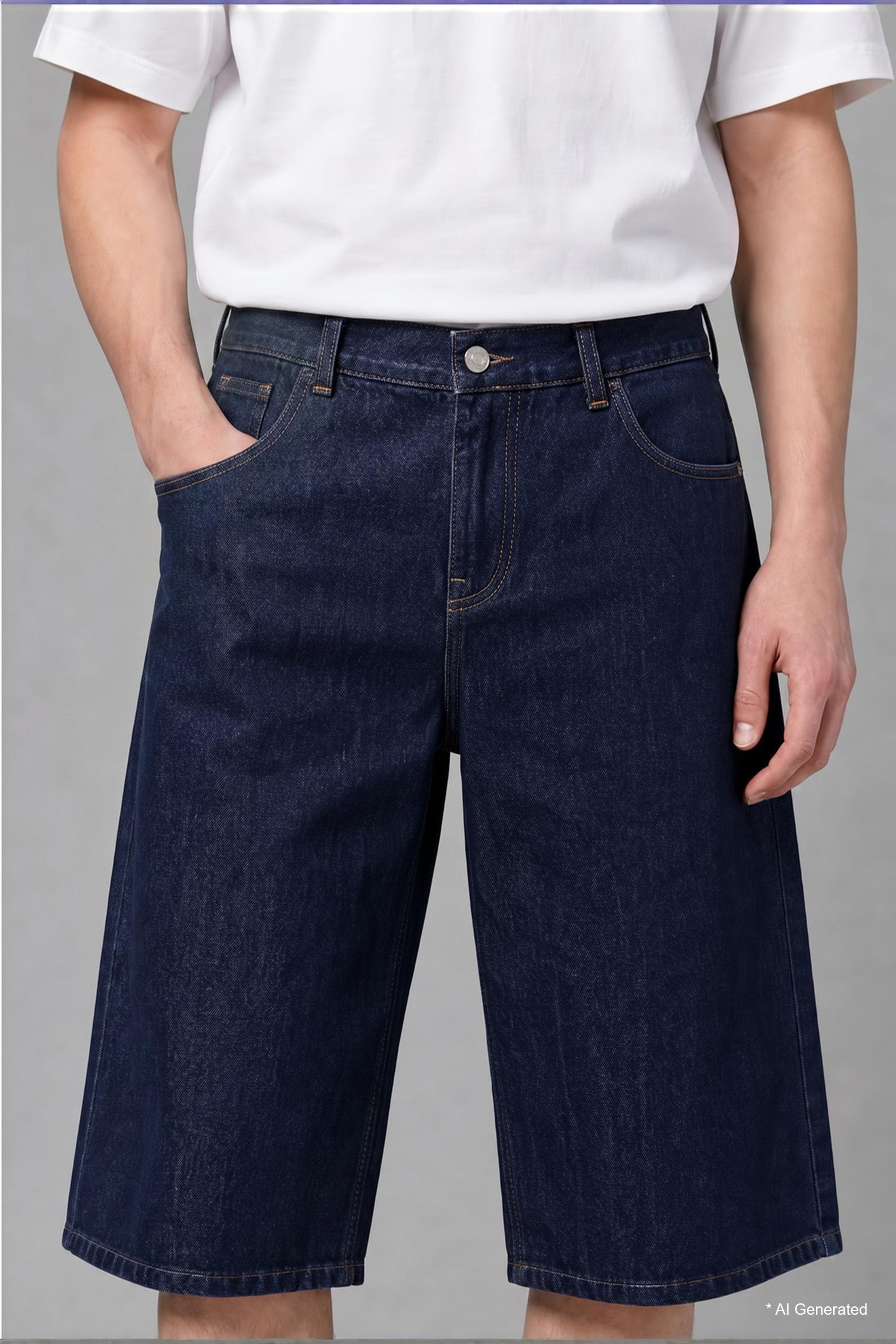 DeFacto %100 Pamuk Süper Baggy Fit Bermuda Jean Şort görsel 5