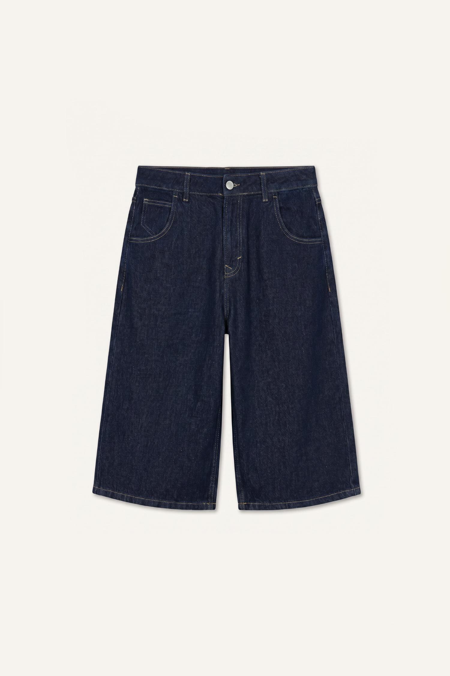 DeFacto %100 Pamuk Süper Baggy Fit Bermuda Jean Şort görsel 6