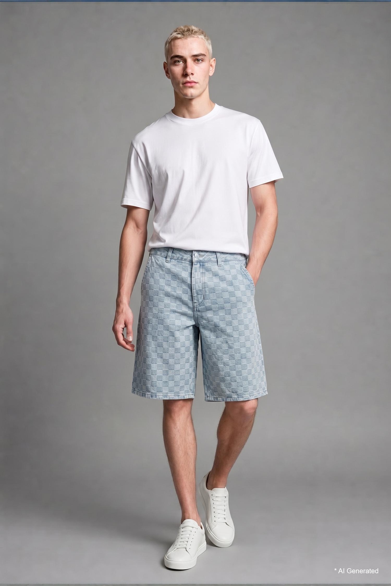 DeFacto %100 Pamuk Baggy Fit Kareli Bermuda Şort