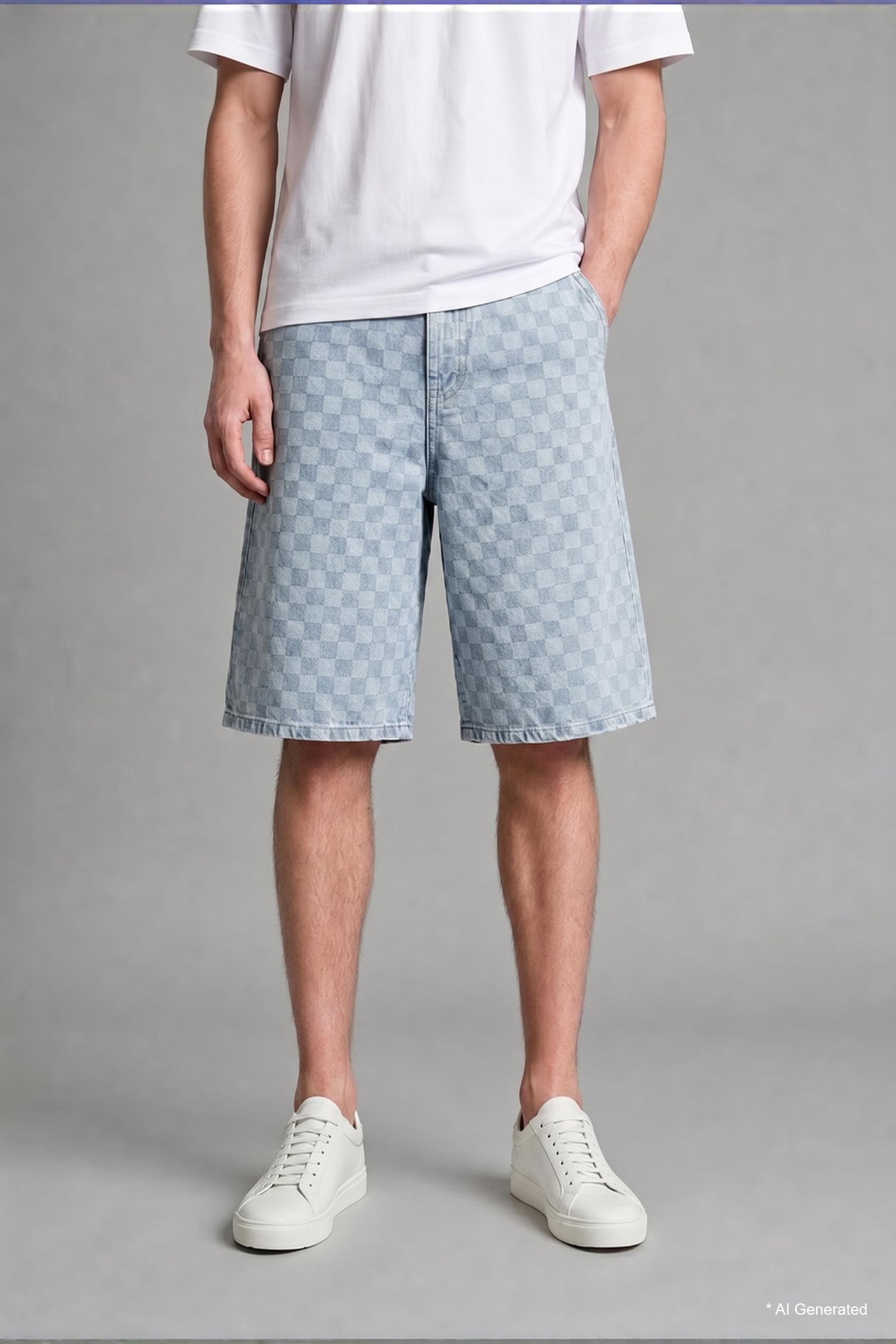 DeFacto %100 Pamuk Baggy Fit Kareli Bermuda Şort görsel 4