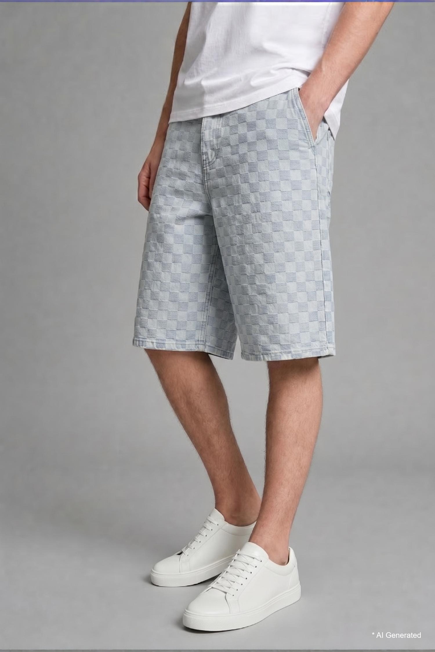 DeFacto %100 Pamuk Baggy Fit Kareli Bermuda Şort görsel 5