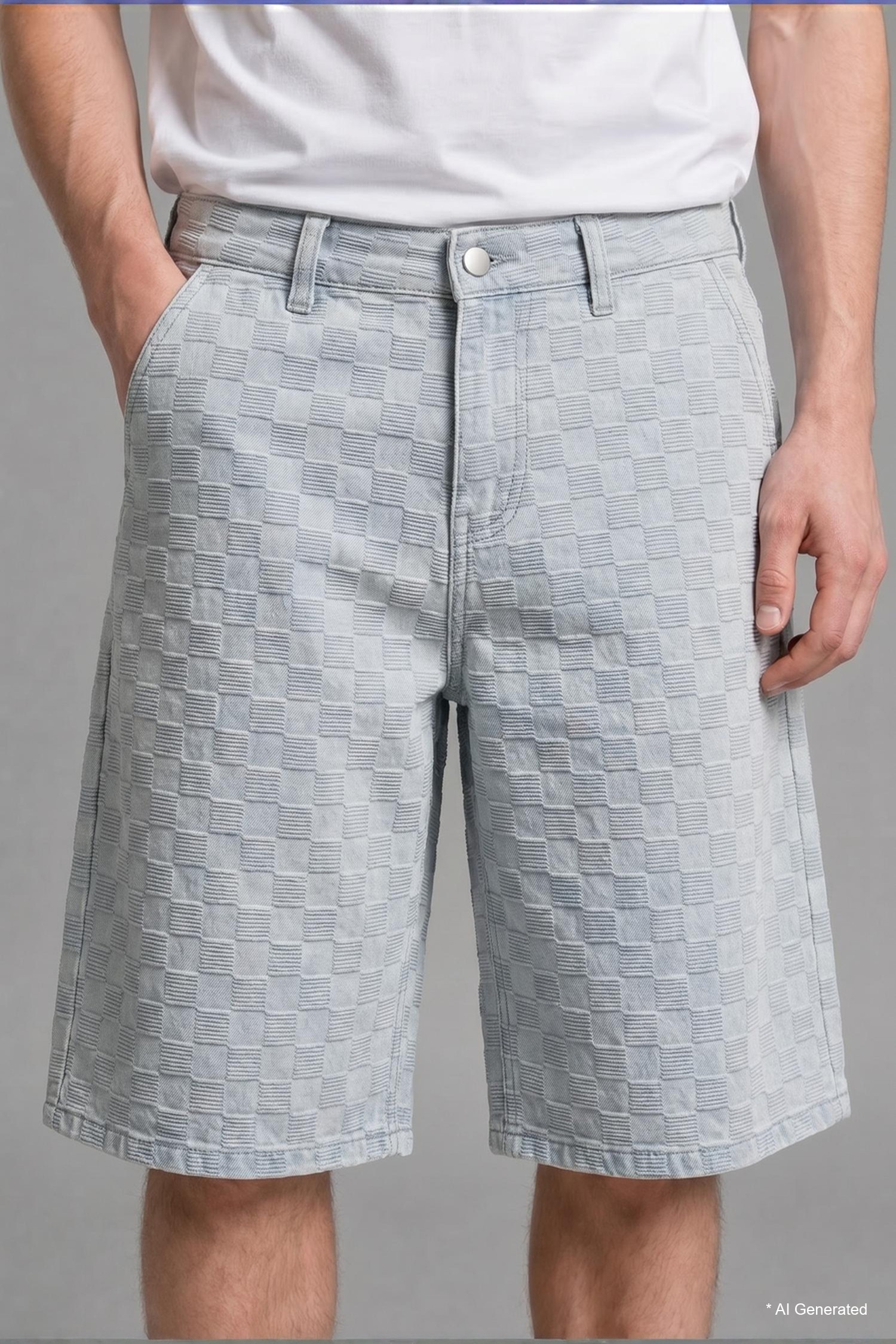 DeFacto %100 Pamuk Baggy Fit Kareli Bermuda Şort görsel 6