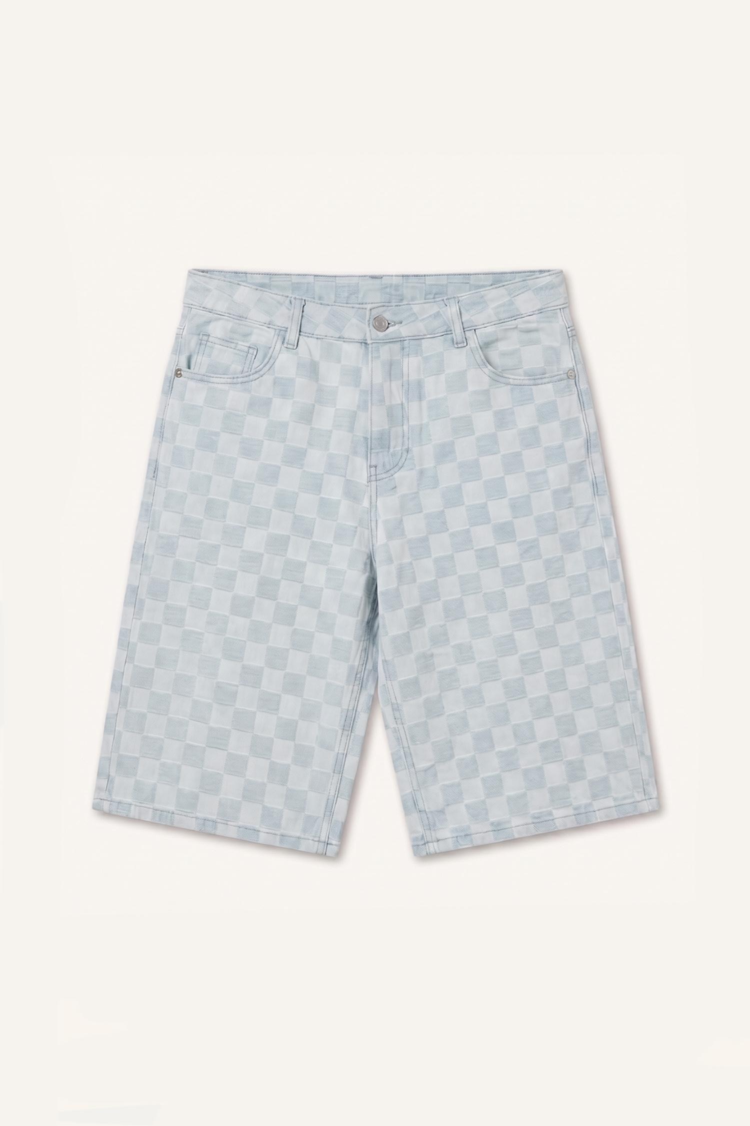 DeFacto %100 Pamuk Baggy Fit Kareli Bermuda Şort görsel 7