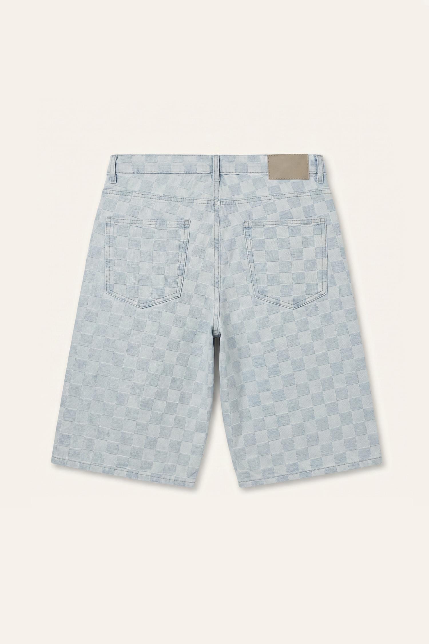 DeFacto %100 Pamuk Baggy Fit Kareli Bermuda Şort görsel 8